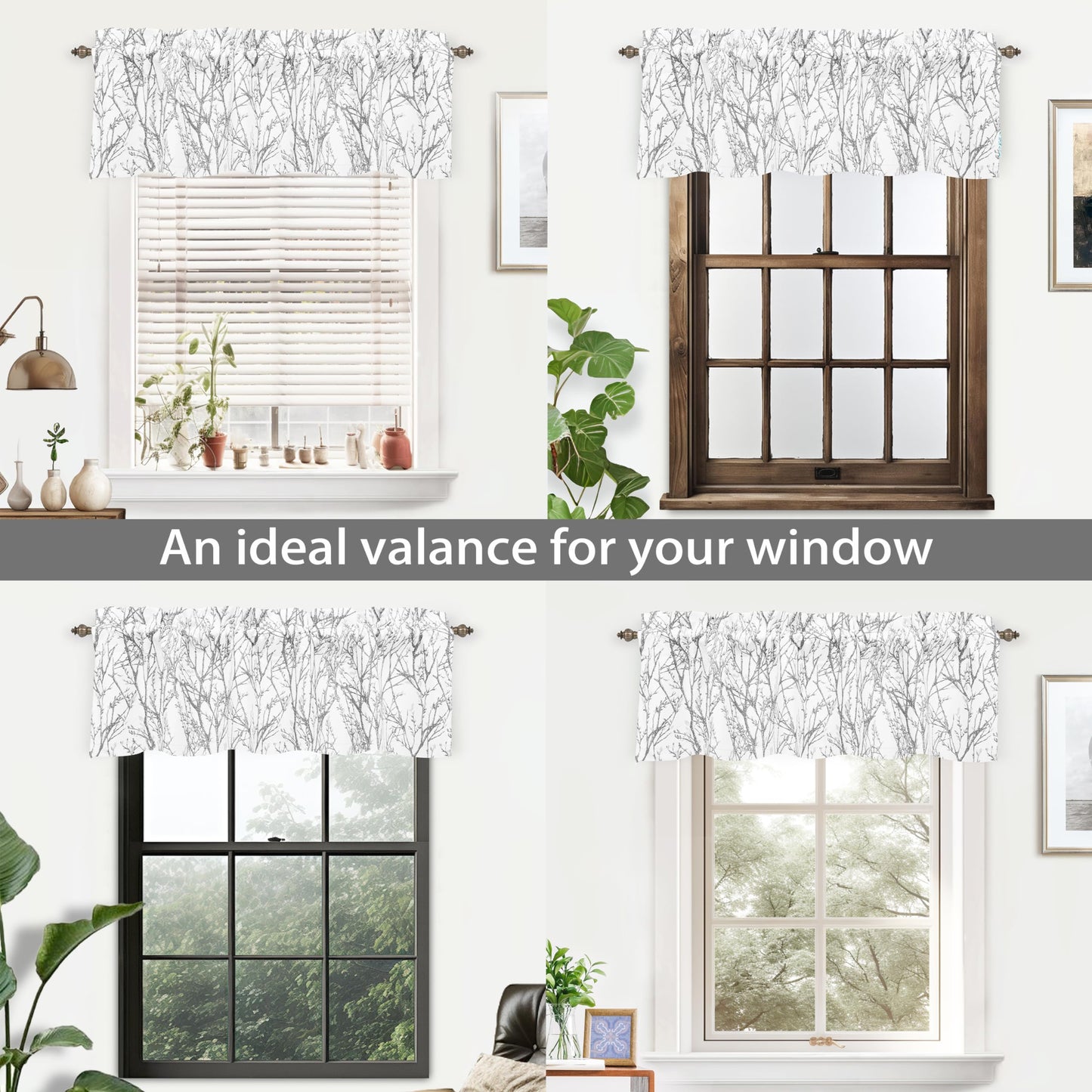 DriftAway Tree Branch Lined Valance Double Layer Blackout Thermal Insulated Abstract Ink Printing Window Curtain Valance Rod Pocket 52 Inch by 14 Inch Plus 2 Inch Header Silver Gray 1 Pack