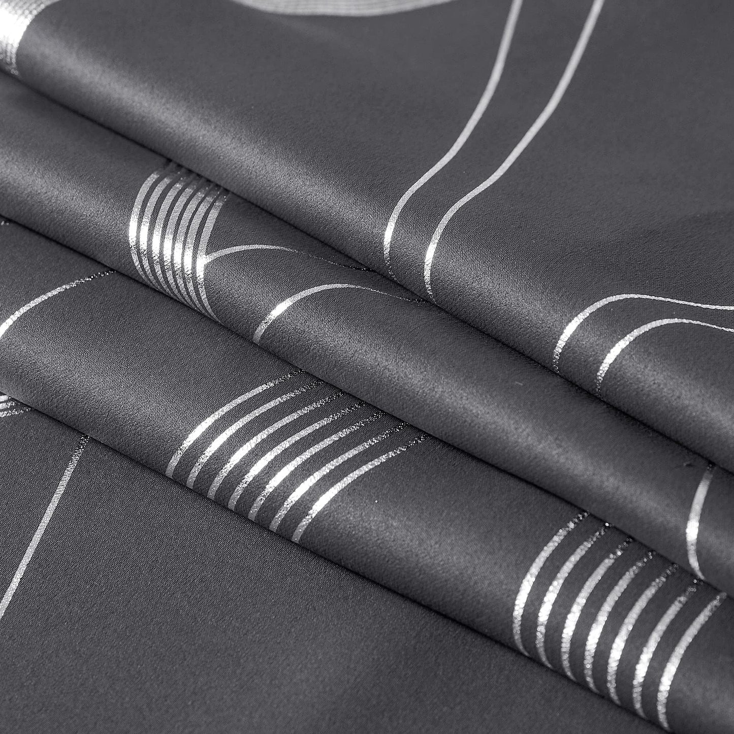 NICETOWN Grey Blackout Striped Pattern Curtains for Living Room 84 inch Long 2 Panels Set, Noise Reducing Thermal Insulated Wave Line Foil Print Bedroom Drapes for Patio Sliding Glass Door (52 x 84)