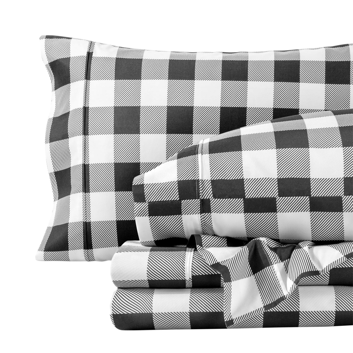 Bare Home Queen Sheet Set - Luxury 1800 Ultra-Soft Microfiber Double Brushed - Deep Pockets - Easy Fit - 4 Piece Set & Pillowcases (Queen, Buffalo Plaid - White/Black)