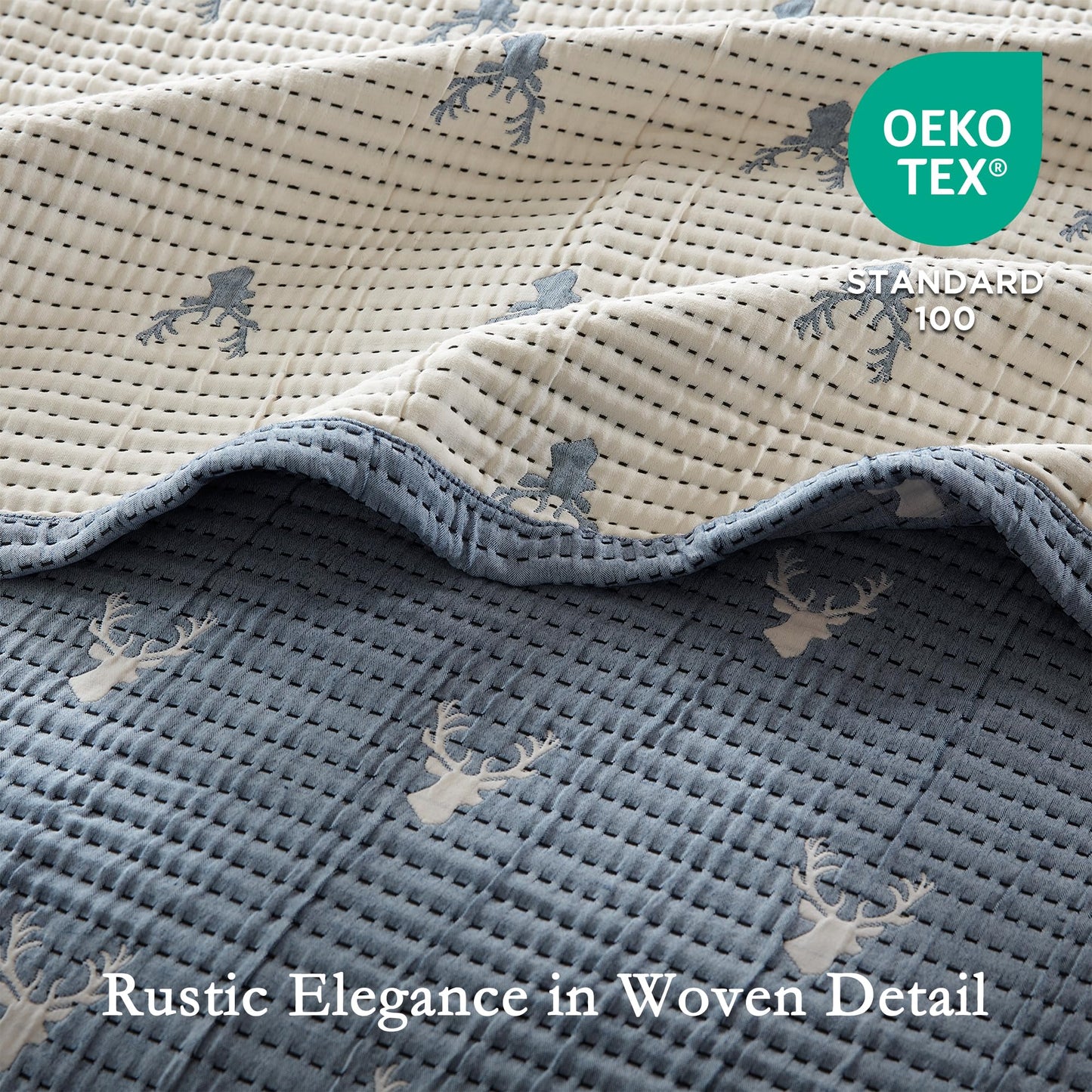 Woolrich Coverlet Set Rustic Lodge Design, 3 Piece Set All Season, Lightweight Reversible Farmhouse Bedspread Bedding, Shams, Full/Queen, Blue