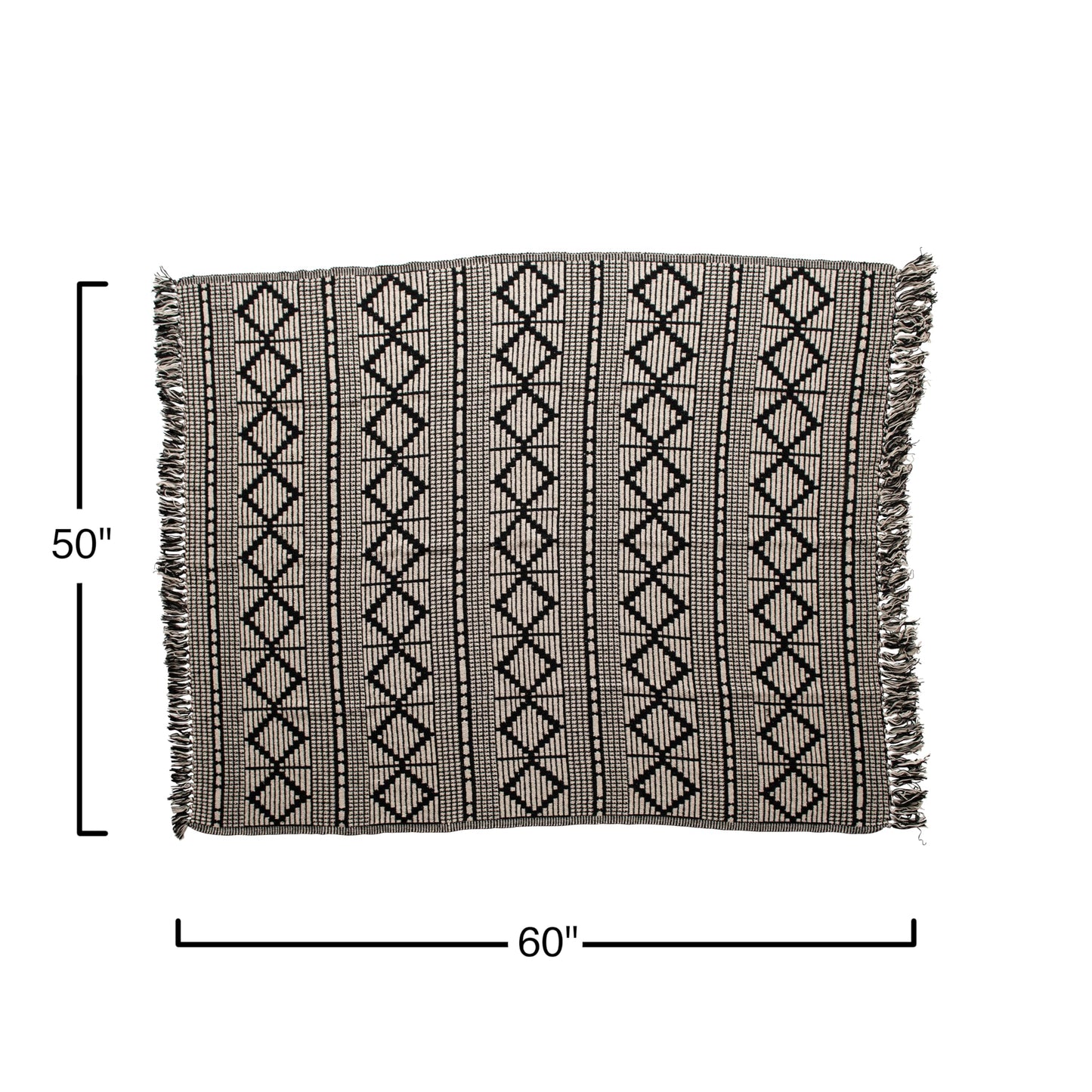 Bloomingville Soft Reclaimed Cotton Blend Throw with Diamond Pattern and Fringe, Black and Beige