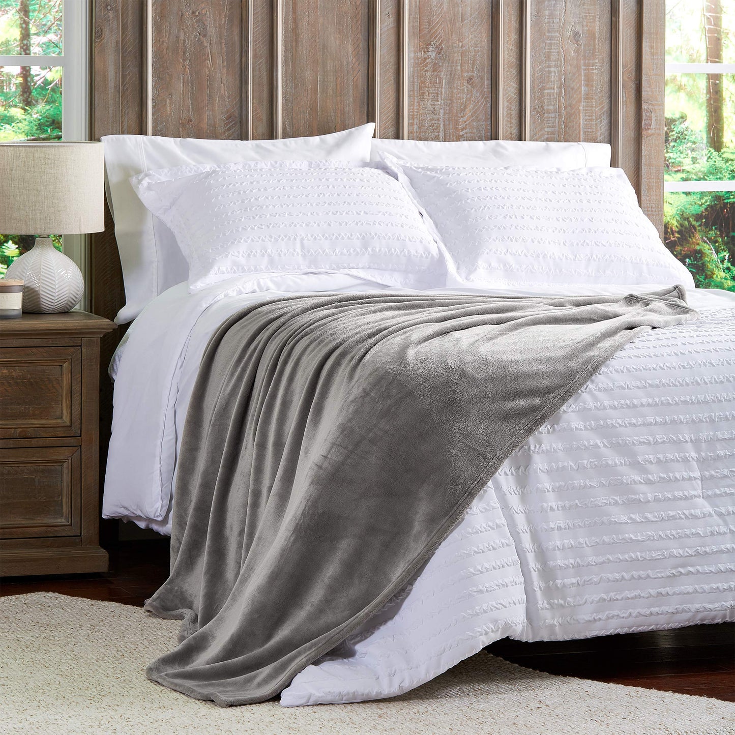 Lavish Home Velvet Throw – Oversized Microfiber Velvet Solid Polyester Throw Blanket – Breathable and Machine Washable in Stone Grey