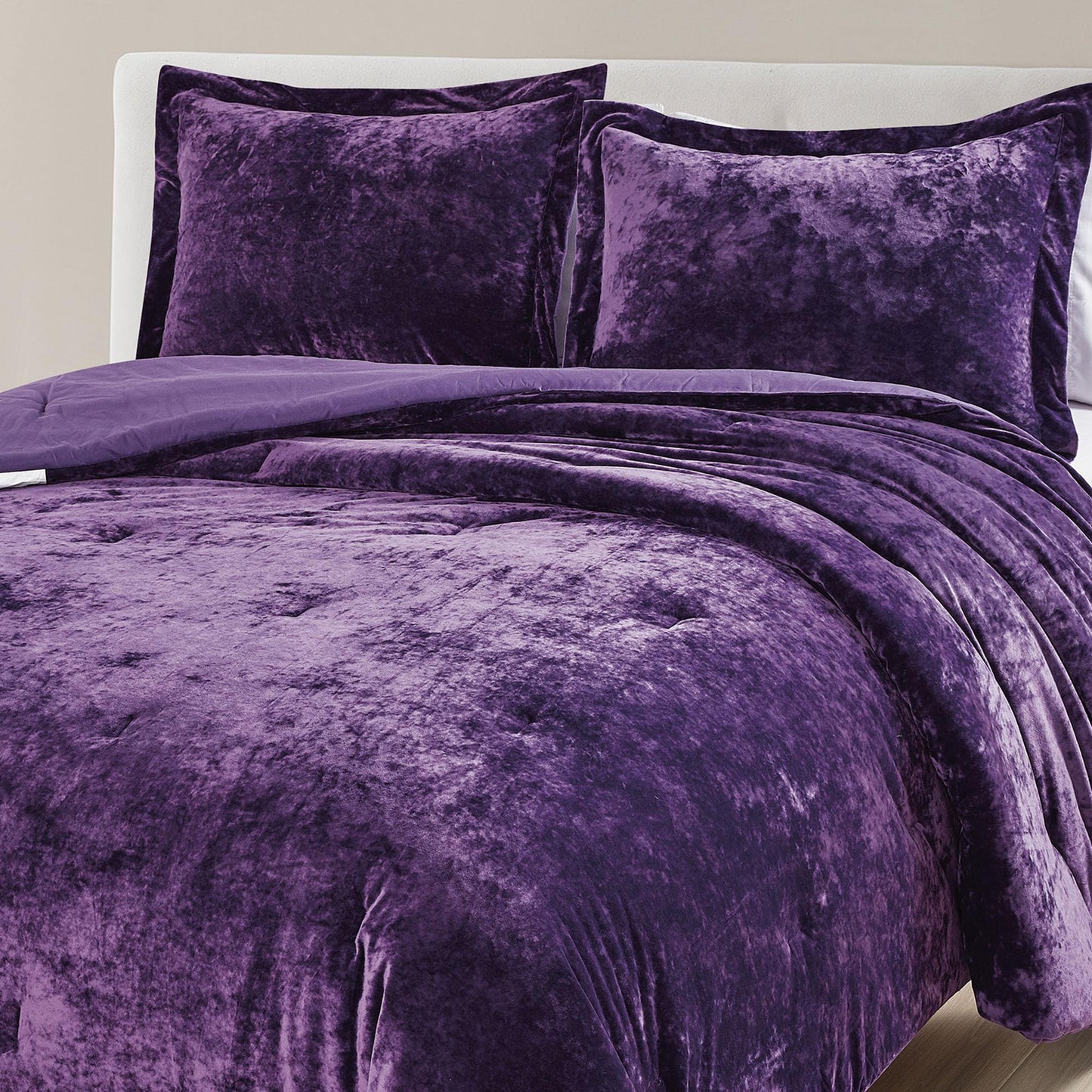 HUMESIIL Luxury Velvet Queen Comforter Set, 3 Pieces Reversible Comforters Queen Size with 2 Pillow Shams, Brushed Solid Microfiber Back, All Season Cozy, Soft, Warm, Lightweight (Purple，90x90 Inch)