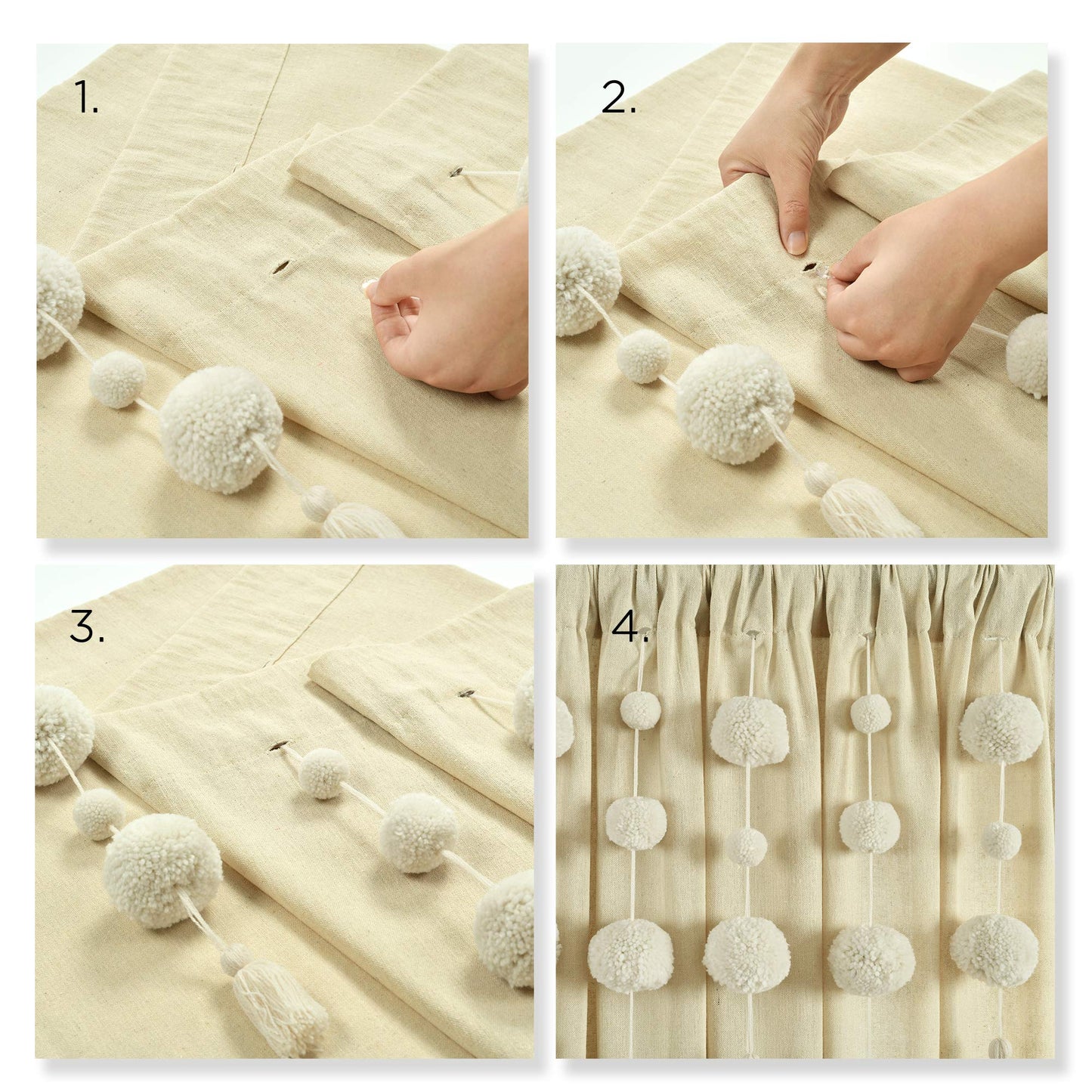 Lush Decor Boho Pom Pom Tassel Linen Textured Window Curtain Panel, Single 52" W x 95" L Linen -