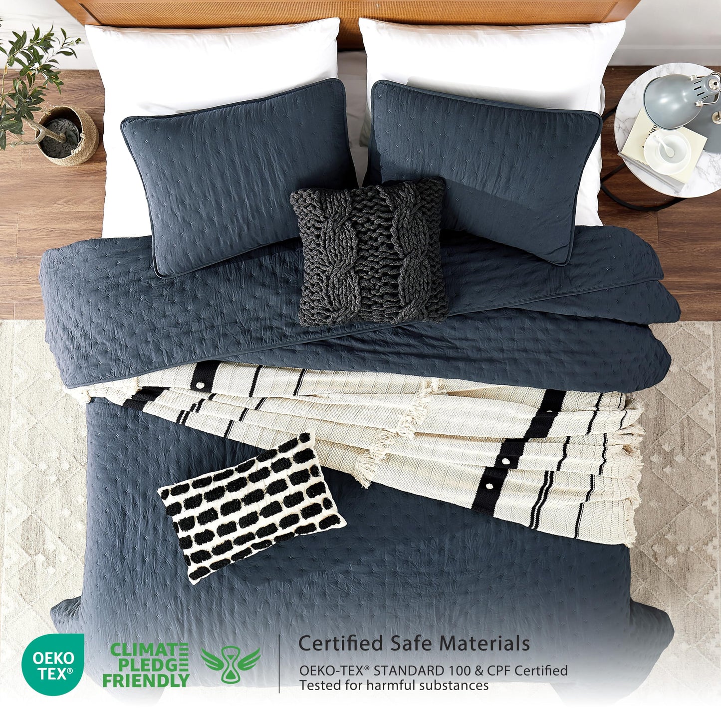 ROARINGWILD Navy Blue Twin Size Quilt Bedding Set with Pillow Sham, Lightweight Soft Bedspread Coverlet, Quilted Blanket Thin Comforter Bed Cover, All Season, 2 Piece, 68x90 inches