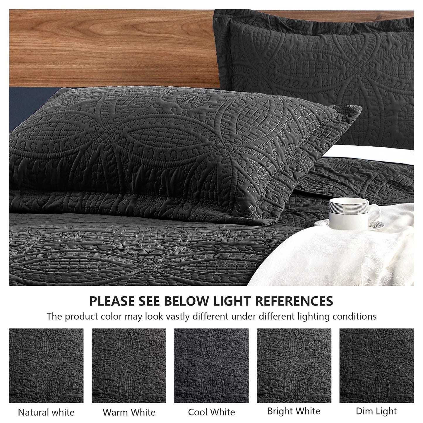 Love's cabin King Size Quilt Set Black Bedspreads - Soft Bed Fall Lightweight Bedspread Comforter - Modern Style Coin Pattern Coverlet for All Season - 3 Pieces (1 Quilt, 2 Pillow Shams)