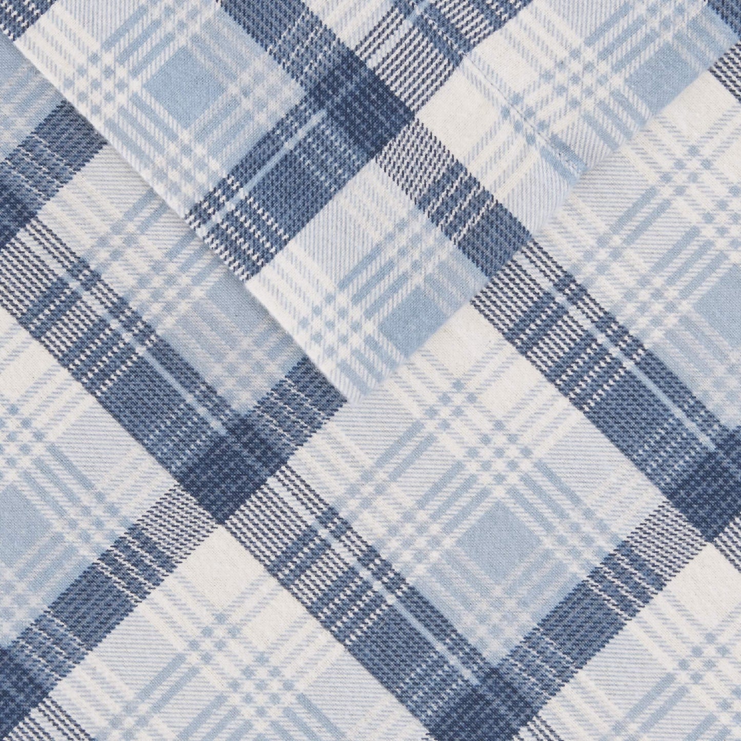 Woolrich Cotton Sheet Set Cottage Charms Print, 100% Cotton Flannel Sheets Warm & Fuzzy Bedding Set Queen Size Sheets, Fitted Pocket Fits Up to 14" Mattress, Queen Blue Plaid, 4 Piece