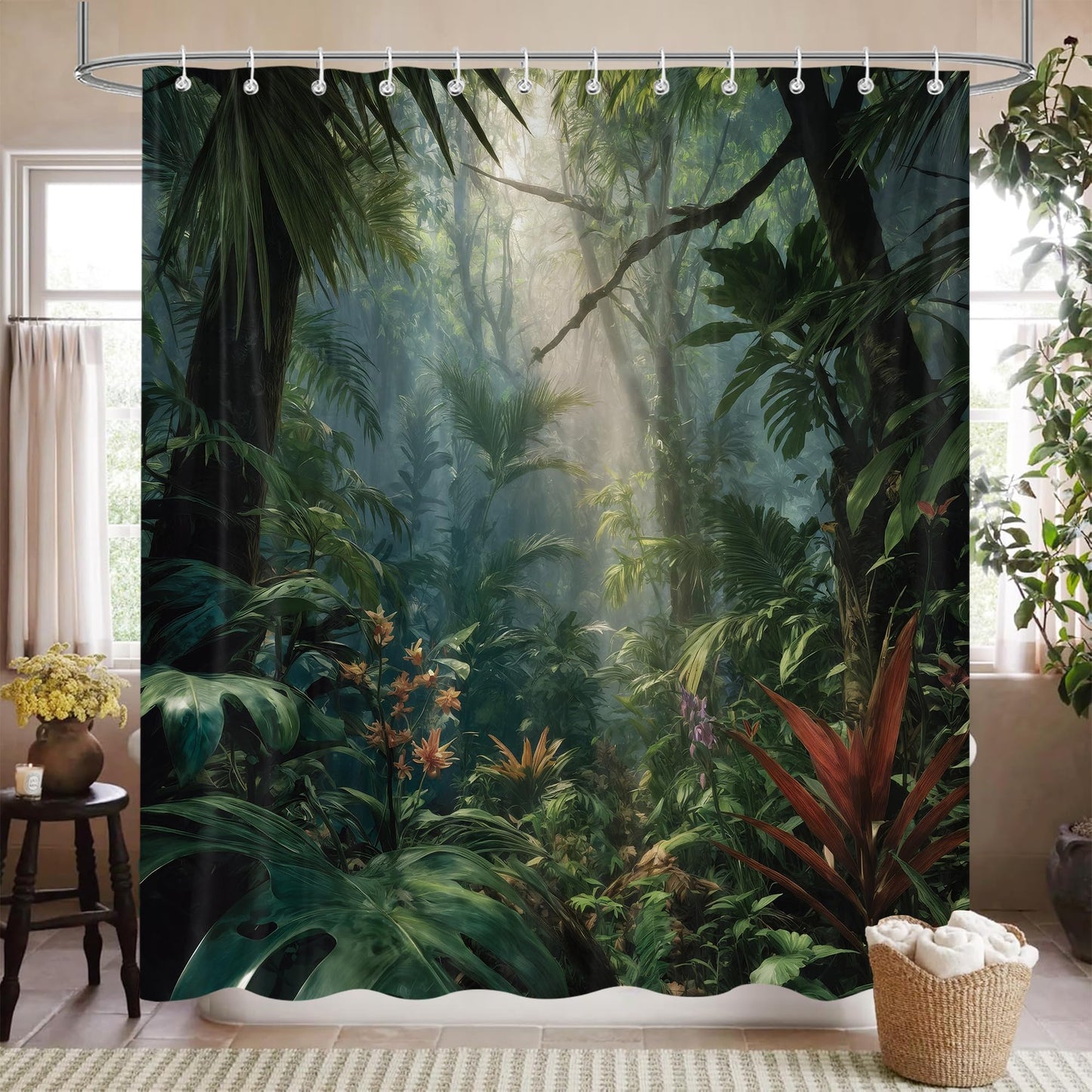 iTapnoom Jungle Shower Curtain Rainforest Green Bathroom Decor 72 x 72
