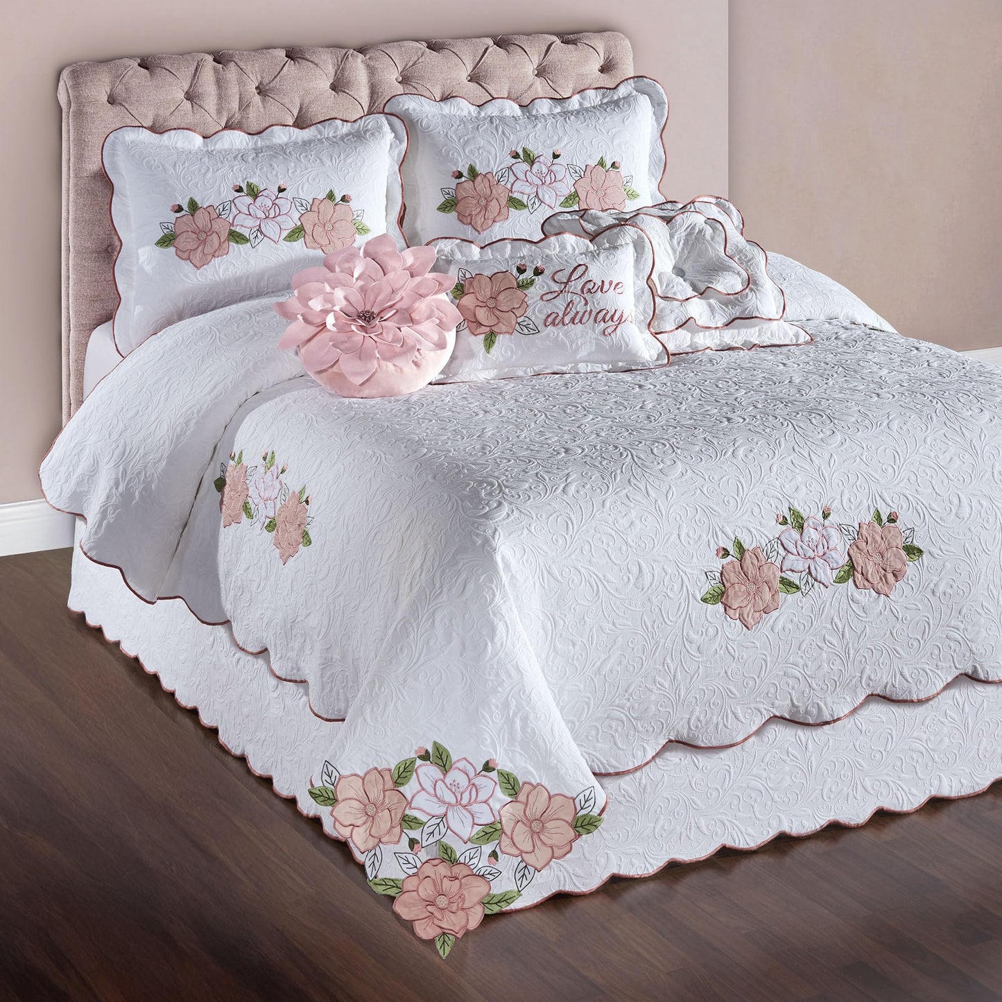 Touch of Class Lovington Floral Luxury Matelasse Bedding, Queen, 7 Pc Set