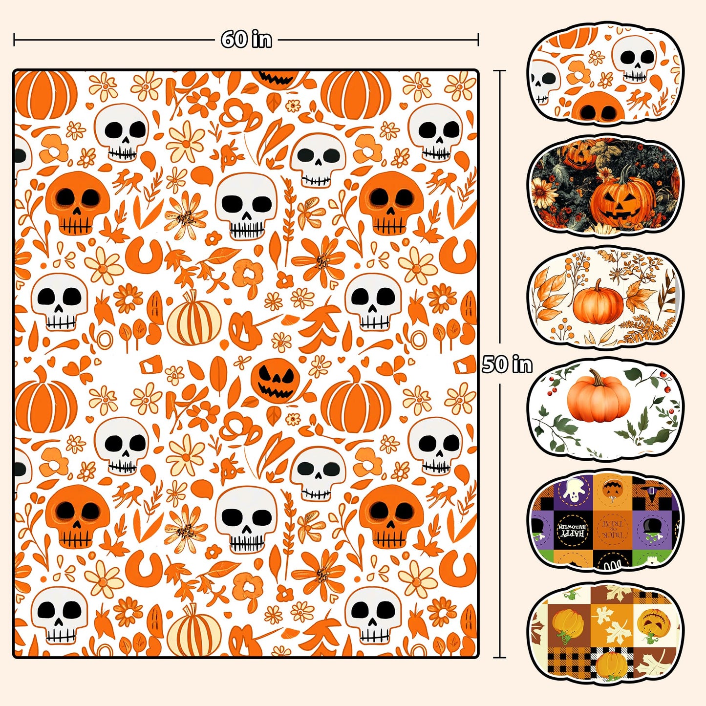 ROMROL Fall Blanket Halloween Throw Blanket, Ghost Blankets, Pumpkin, Fall Throw Blanket Autumn Harvest Plaid Blankets, Soft Fuzzy Plush for Couch Sofa, Flannel Blanket, Halloween Decor (50" x 60")