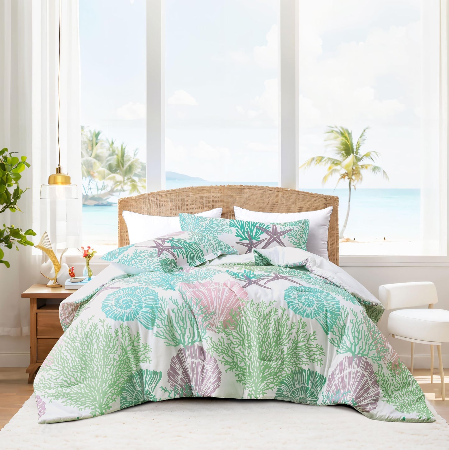 Tritard Coastal Comforter Set King Size 3 Piece, Soft Beach Themed Comforter, Ocean Nautical Lightweight Bedding Sets for All Seasons, (1 Reversible Comforter and 2 Pillow Shams), 104''x90'', C5