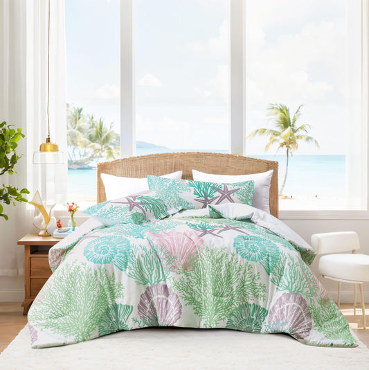 Tritard Coastal Comforter Set King Size 3 Piece, Soft Beach Themed Comforter, Ocean Nautical Lightweight Bedding Sets for All Seasons, (1 Reversible Comforter and 2 Pillow Shams), 104''x90'', C5