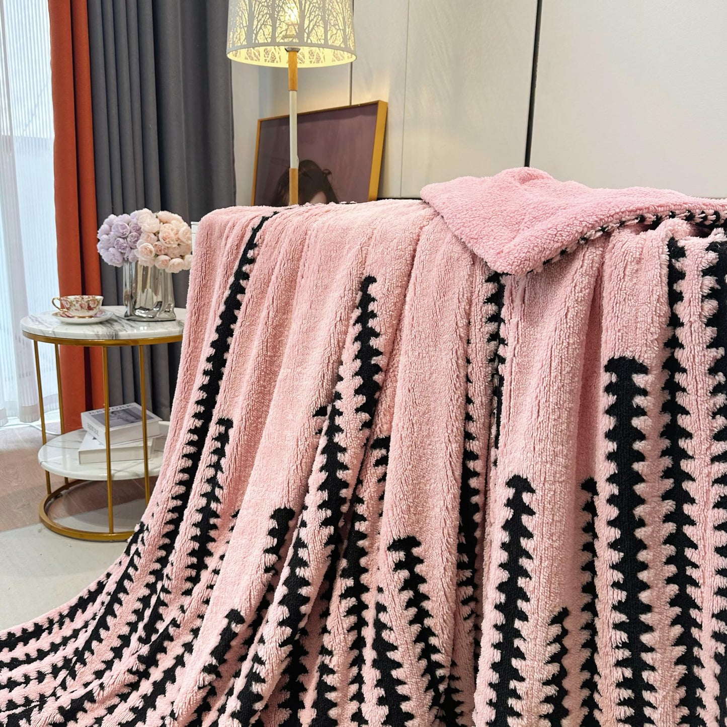 LEVINIS Bohemian Sherpa Throw Blanket 60'' × 80'', Sherpa Fleece Blanket for All Season, Southwestern Aztec Throw Blankets for Bed/Couch/Sofa/Office/Camping, Pink