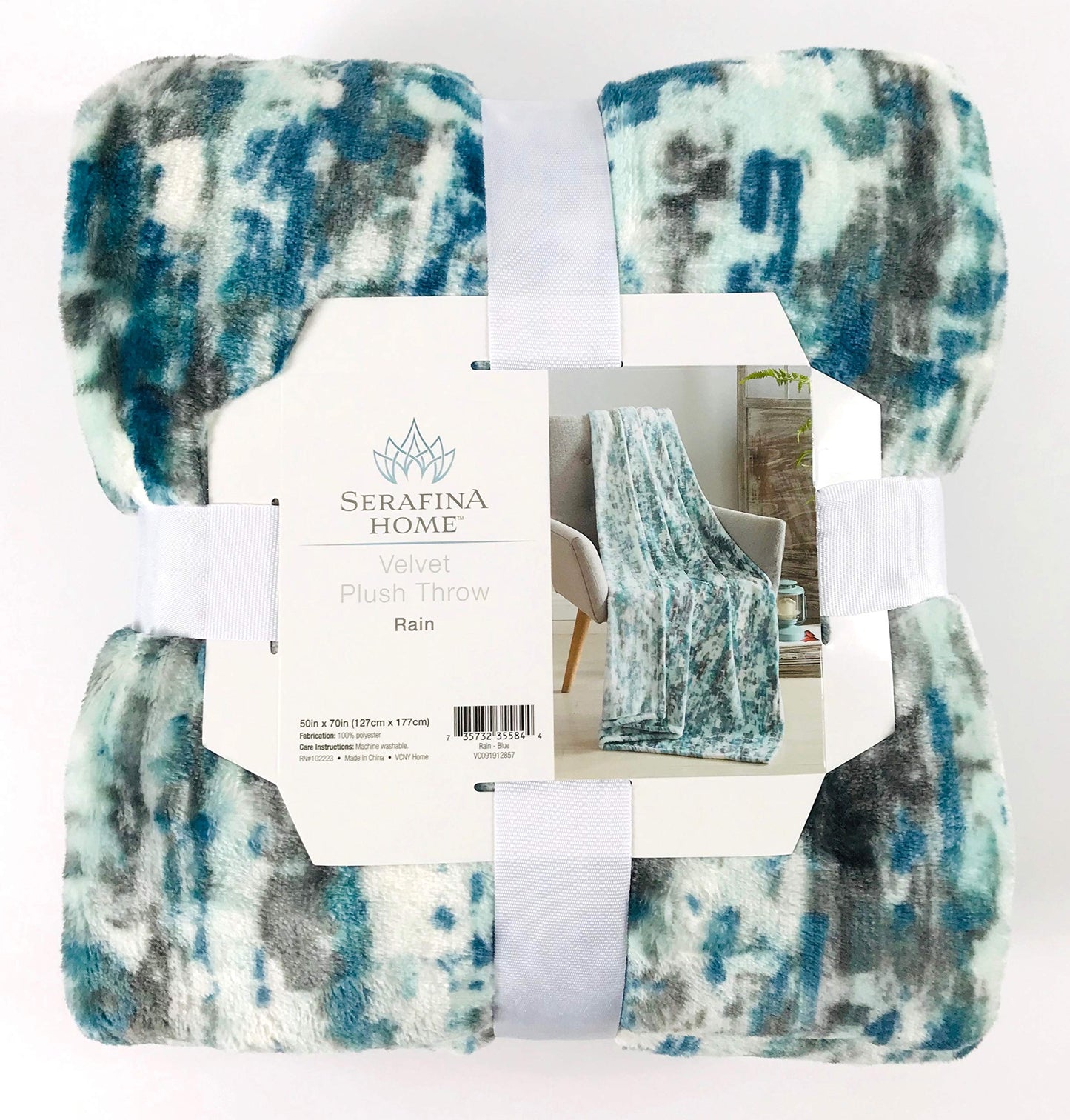 Serafina Home Throw Blanket: Velvelty Soft, Durable Fleece Accent for Bed or Couch (Blue and Gray Abstract, 50 x 70 inches)