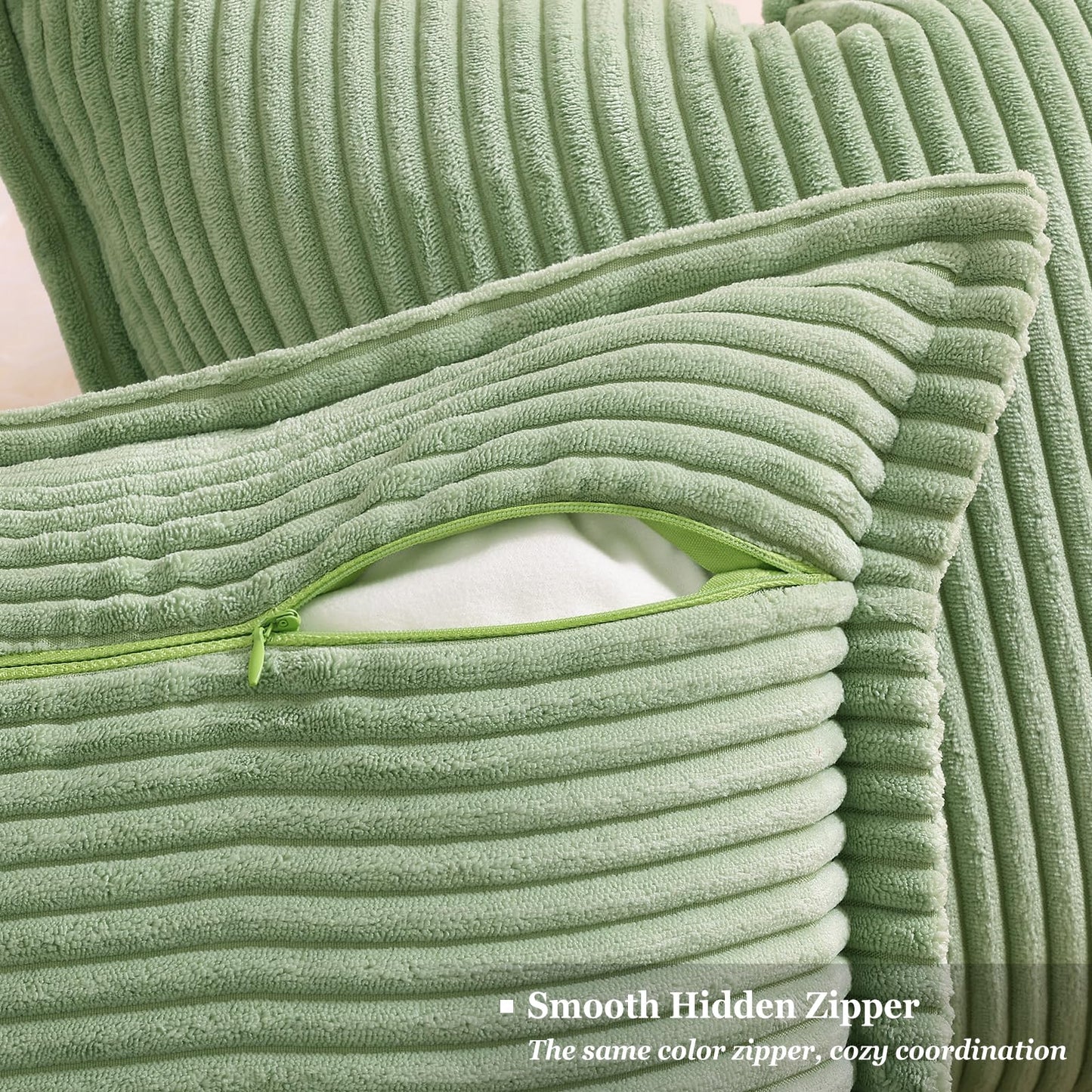 decorUhome Fall Corduroy Sage Green Euro Sham Throw Pillow Covers 22x22 Set of 2 Decorative Soft Boho Farmhouse Couch Pillow Covers for Living Room Bed Sofa Broadside Striped Pillow Cases
