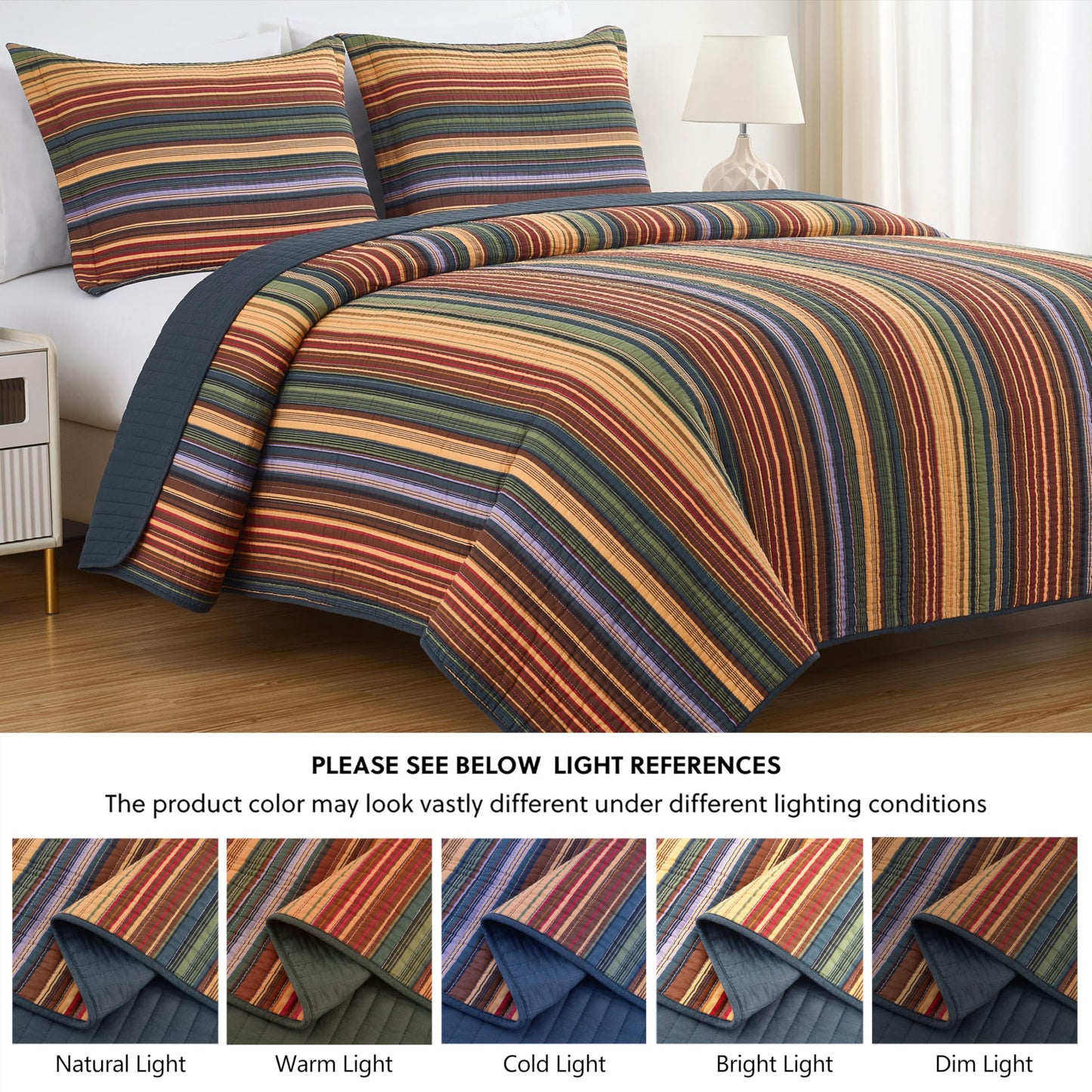 Chezmoi Collection Avery 2-piece Multi-Color Striped 100% Washed Cotton Quilt Set Twin Size