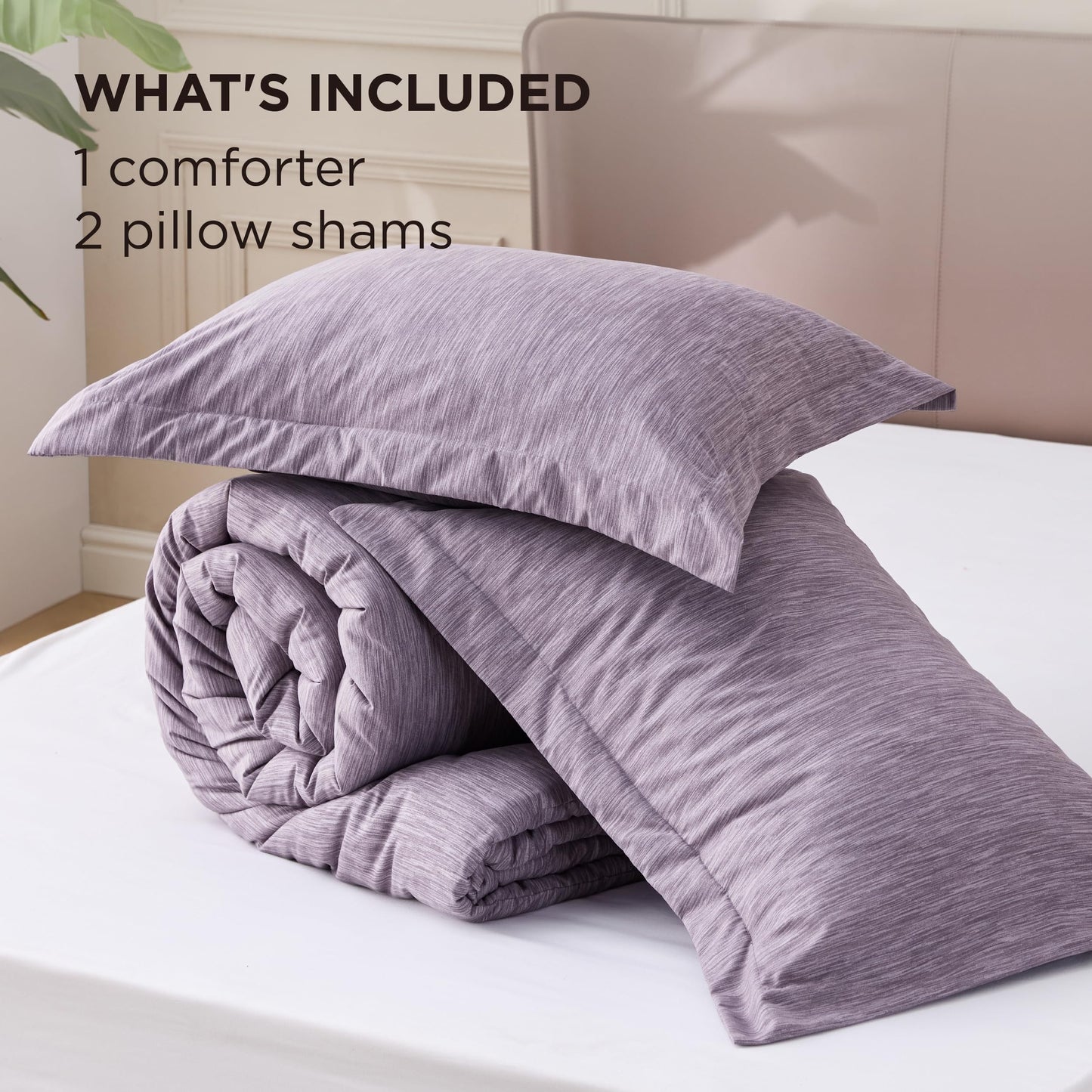 Bedsure Queen Comforter Set - Grayish Purple Comforter Queen Size, Soft Bedding for All Seasons, Cationic Dyed Bedding Set, 3 Pieces, 1 Comforter (90"x90") and 2 Pillow Shams (20"x26"+2")