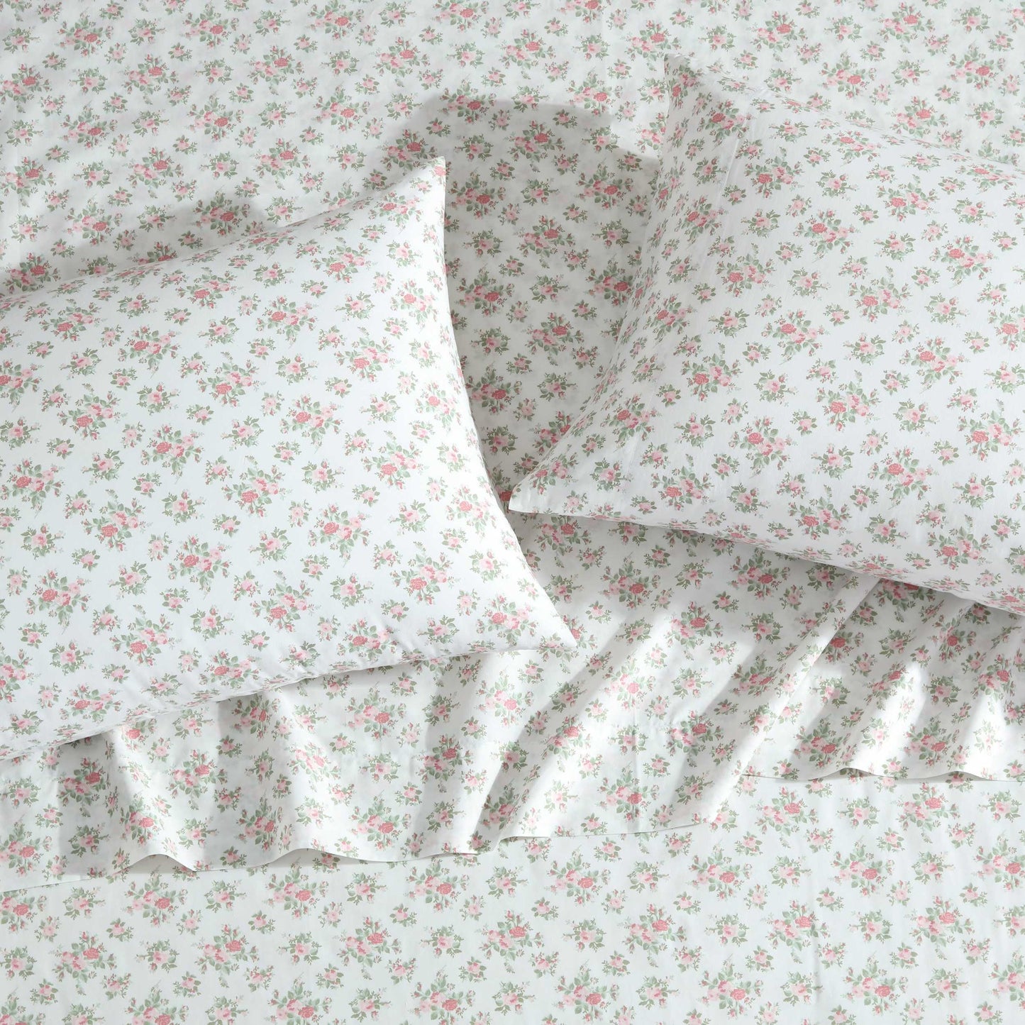 Laura Ashley – Twin Size Sheet Set, Crisp & Lightweight Cotton Percale Bedding with Fitted Sheet and Pillowcase, Floral Room Decor, Deep Pocket, College Dorm Room Essentials (Leanna Rose Pink)