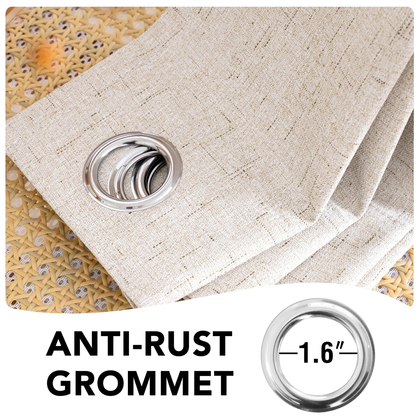 H.VERSAILTEX Linen Blackout Curtains 45 Inches Long 100% Blackout Thermal Insulated Textured Linen Look Curtain Draperies Anti-Rust Grommet, Energy Saving with White Liner, 2 Panels, Natural