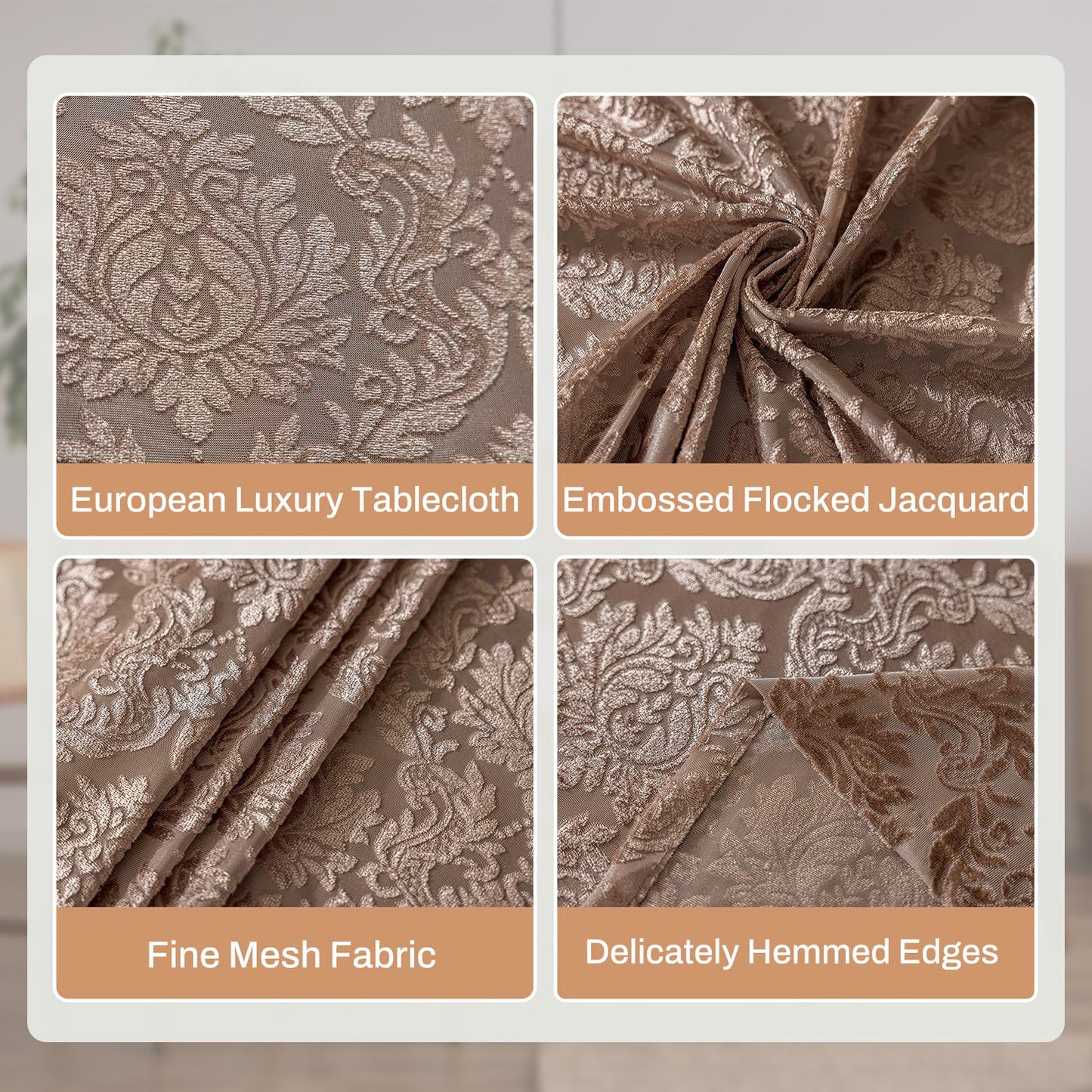 hometrixx Embossed Velvet Jacquard Table Cloth Rectangular 55x70Inch Floral Damascus Anti-Slip Heat-Resistant Polyester Table Cover for Home Dinner,Wedding Parties,Kithchen Decor