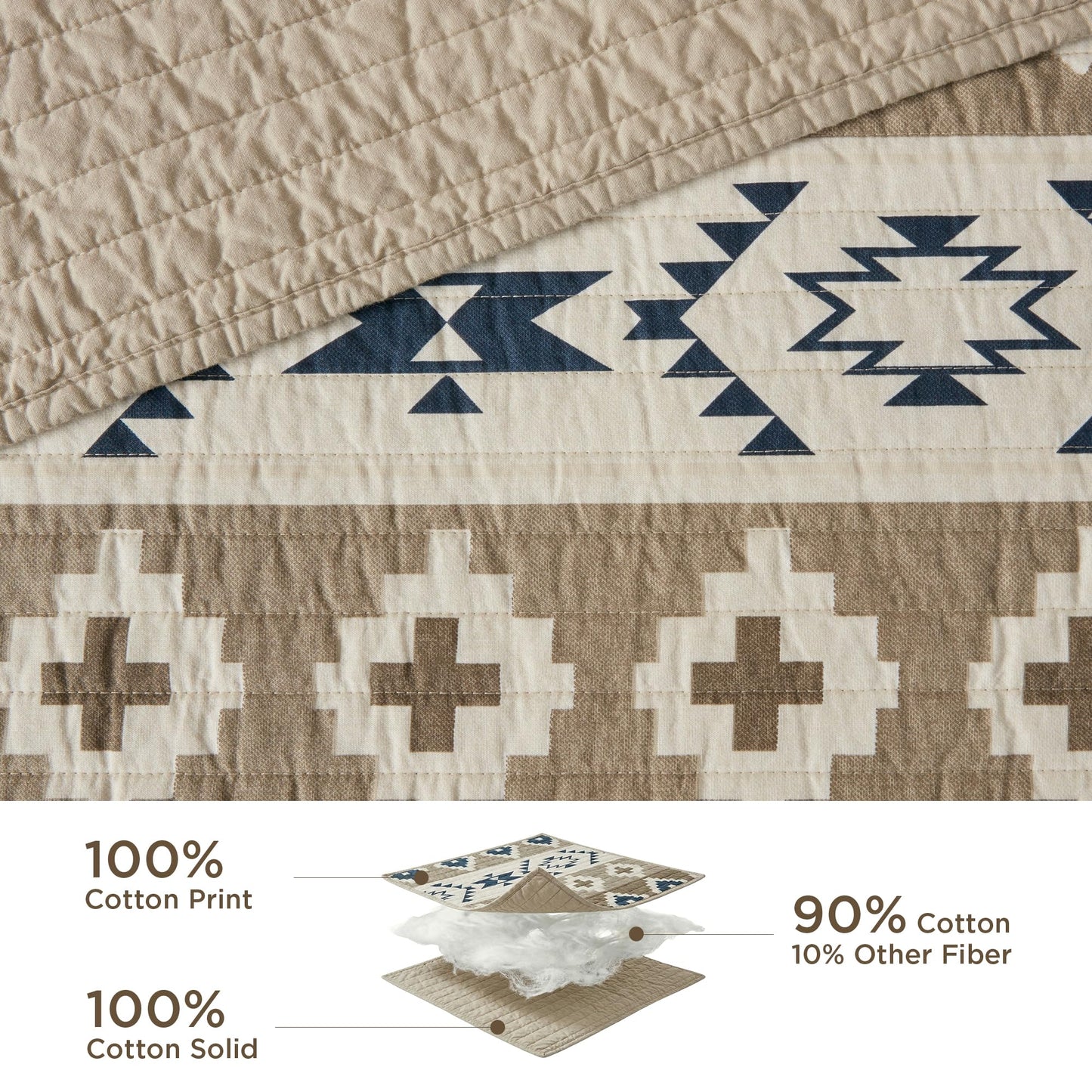 Woolrich Reversible Quilt Cabin Lifestyle Design - All Season, Breathable Coverlet Bedspread Bedding Set, Matching Shams, Oversized Full/Queen, Montana Tribal Tan 3 Piece