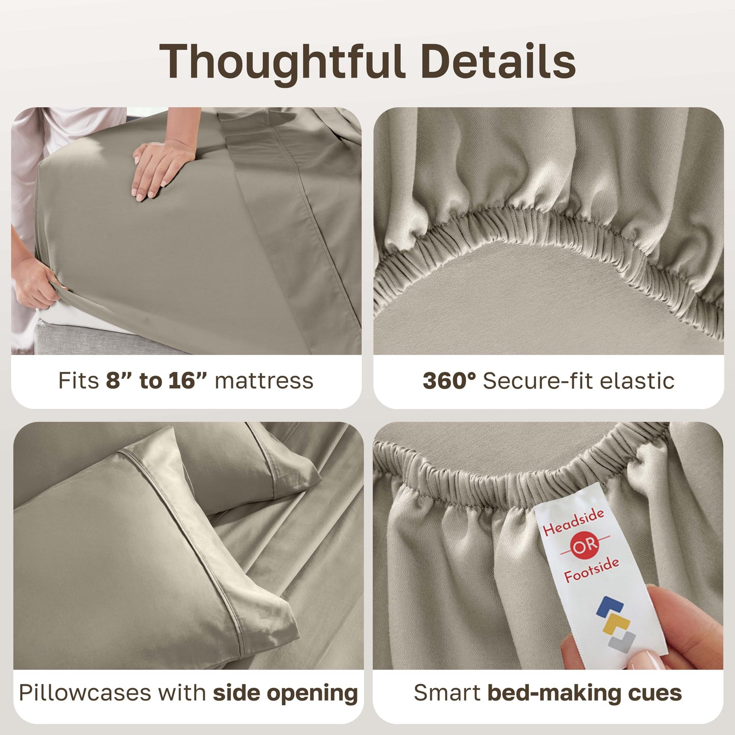 California Design Den Soft 100% Cotton Bed Sheets Queen Size Set, 400 TC Good Housekeeping Award Winner, Silky Smooth Sateen Weave with Deep Pockets, Breathable and Durable Queen Bedding Set - Taupe