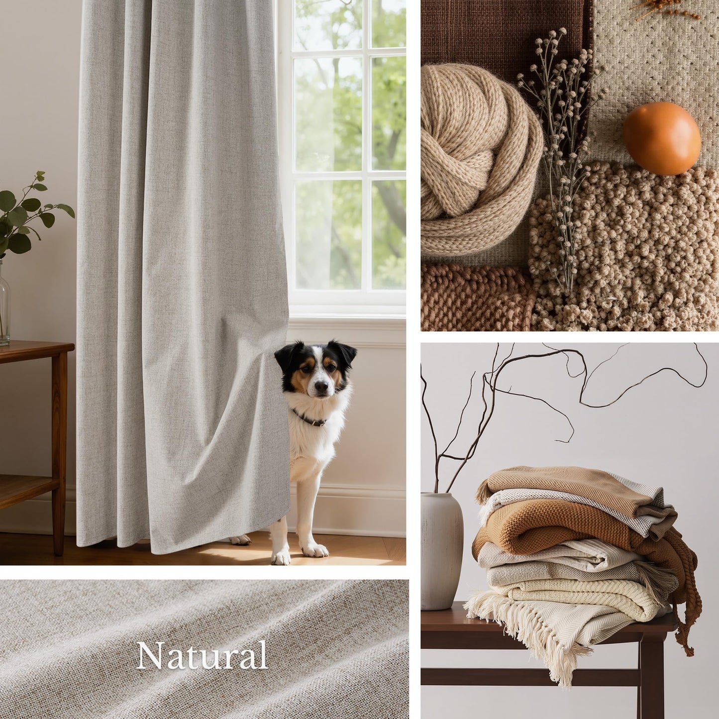 NICETOWN 100% Blackout Linen Curtains for Bedroom, W52 x L90 per Panel, Thermal Insulated & Privacy Living Room Curtains with Grey Liner, Linen Blend Draperies Farmhouse Style, 2 Panels, Natural