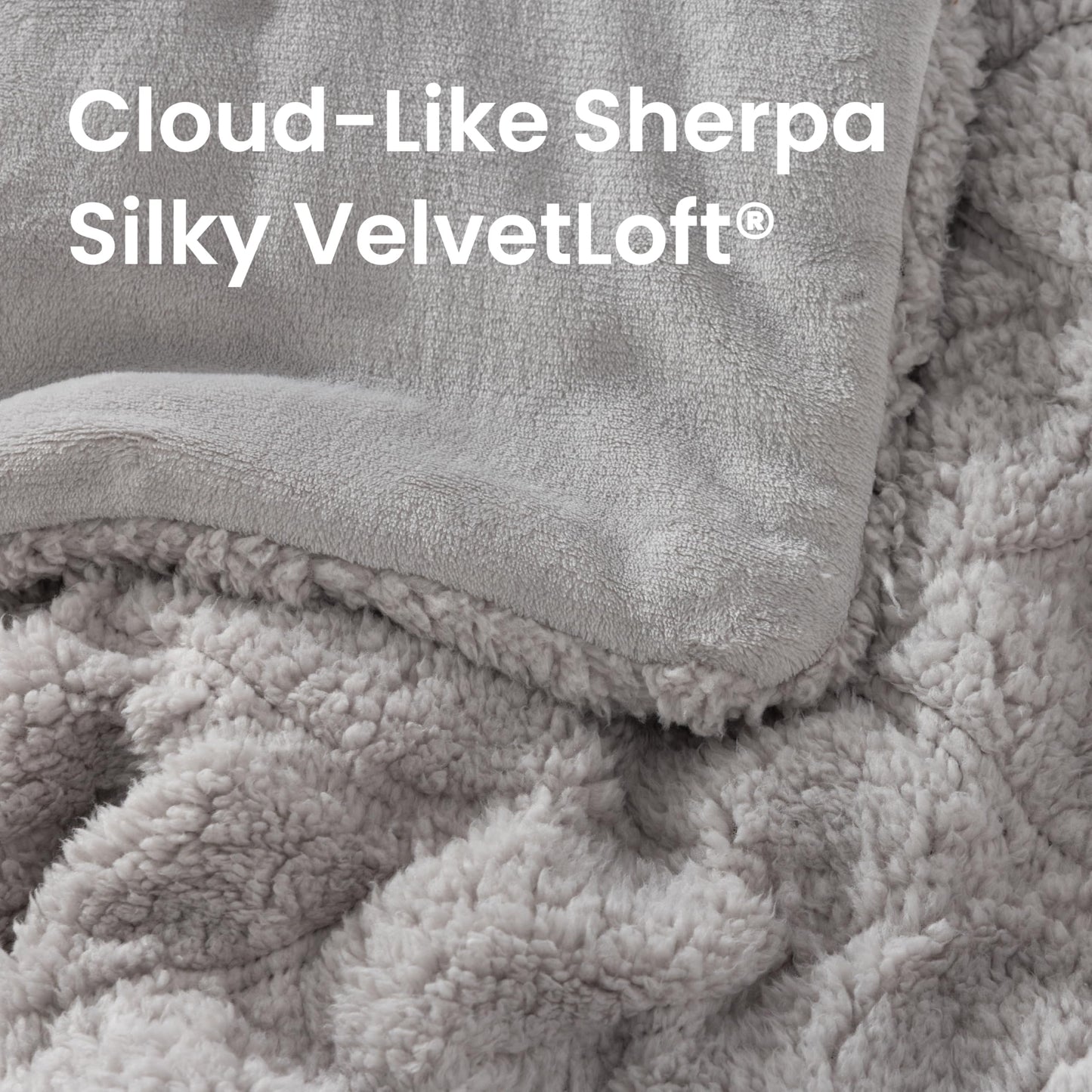 Berkshire Sherpa & Velvetloft Comforter Set Full/Queen, Luxuriously Warm Fleece Reversible Microfiber Plush Bedding Set with 1 Comforter(90"x90") and 2 Pillow Shams(24"x30"), Wisp Grey