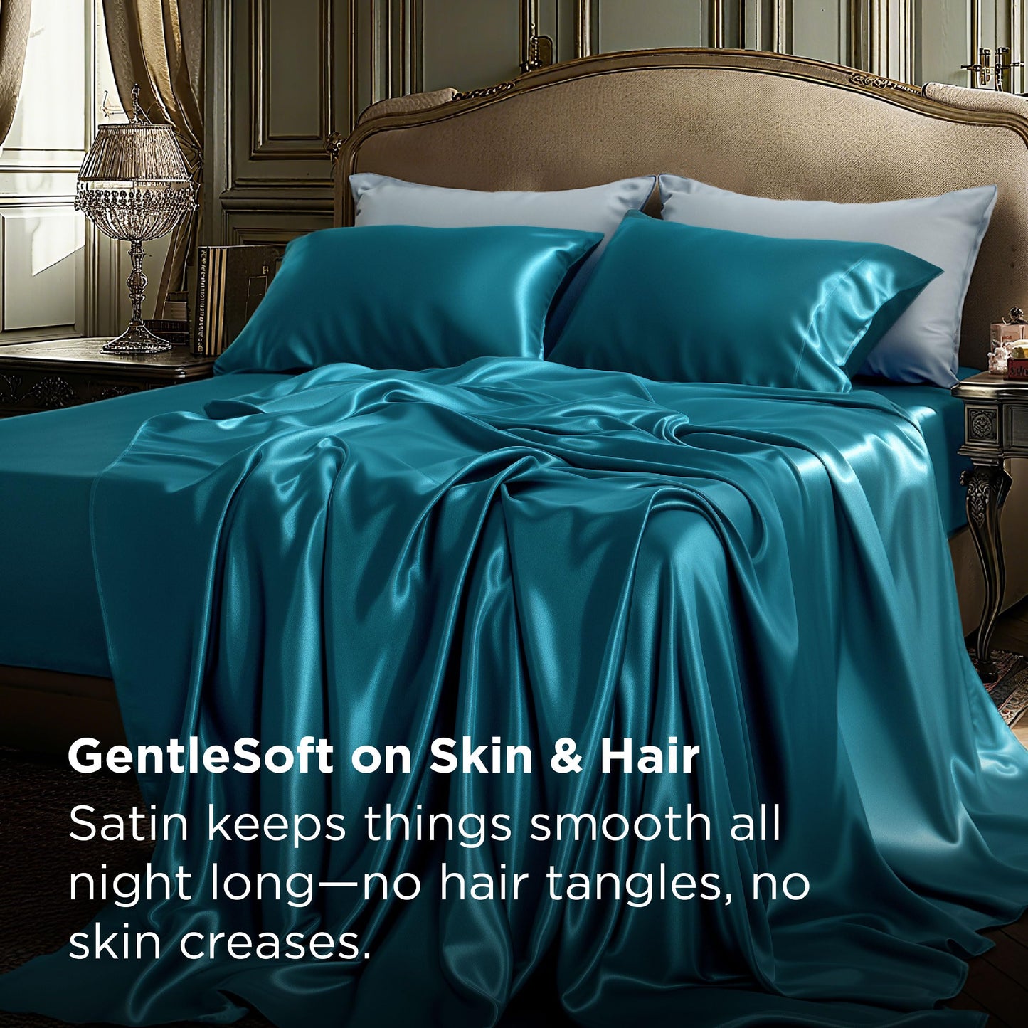 Bedsure Satin Sheets Full Size - 4 Piece Silky Bedsheets with 15 Inches Deep Pocket Fitted Bedsheet,1 Flat Sheet, 2 Satin Pillowcases, Good for Hair & Skin (Full, Teal)