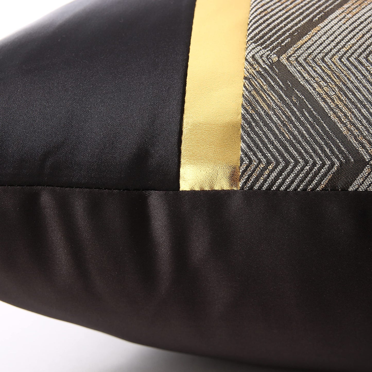 Gujiahone Throw Pillow Covers Set of 2 Black Gold Leather Striped Patchwork Jacquard Cushion Case Luxury Modern Square Decorative Cushion Covers for Sofa Couch Bed Home Decoration 18x18 Inch