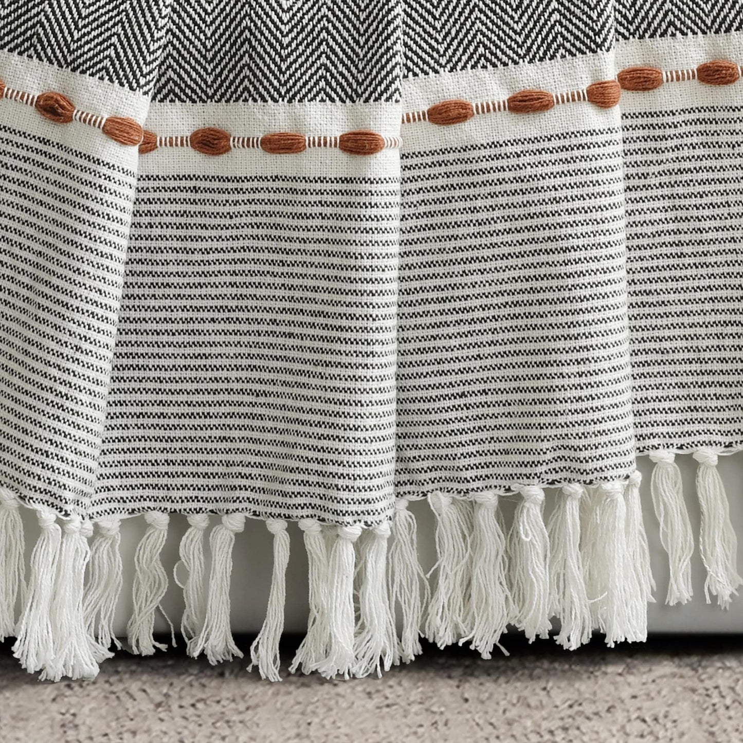Lush Decor Herringbone Stripe Woven Tassel Yarn Dyed Cotton Throw Blanket 50" W x 60" L Black & Multi - Striped Throw Blankets - Black Couch Blanket