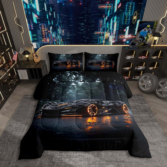 Boys Sports Car Comforter,Cool Black Race Car Bedding Set Twin Size for Kids Boys Girls Teens,3D Racing Cars Bedding Comforter Sets,Extreme Sports Theme Quilt Racing Games Race Cars Room Decor