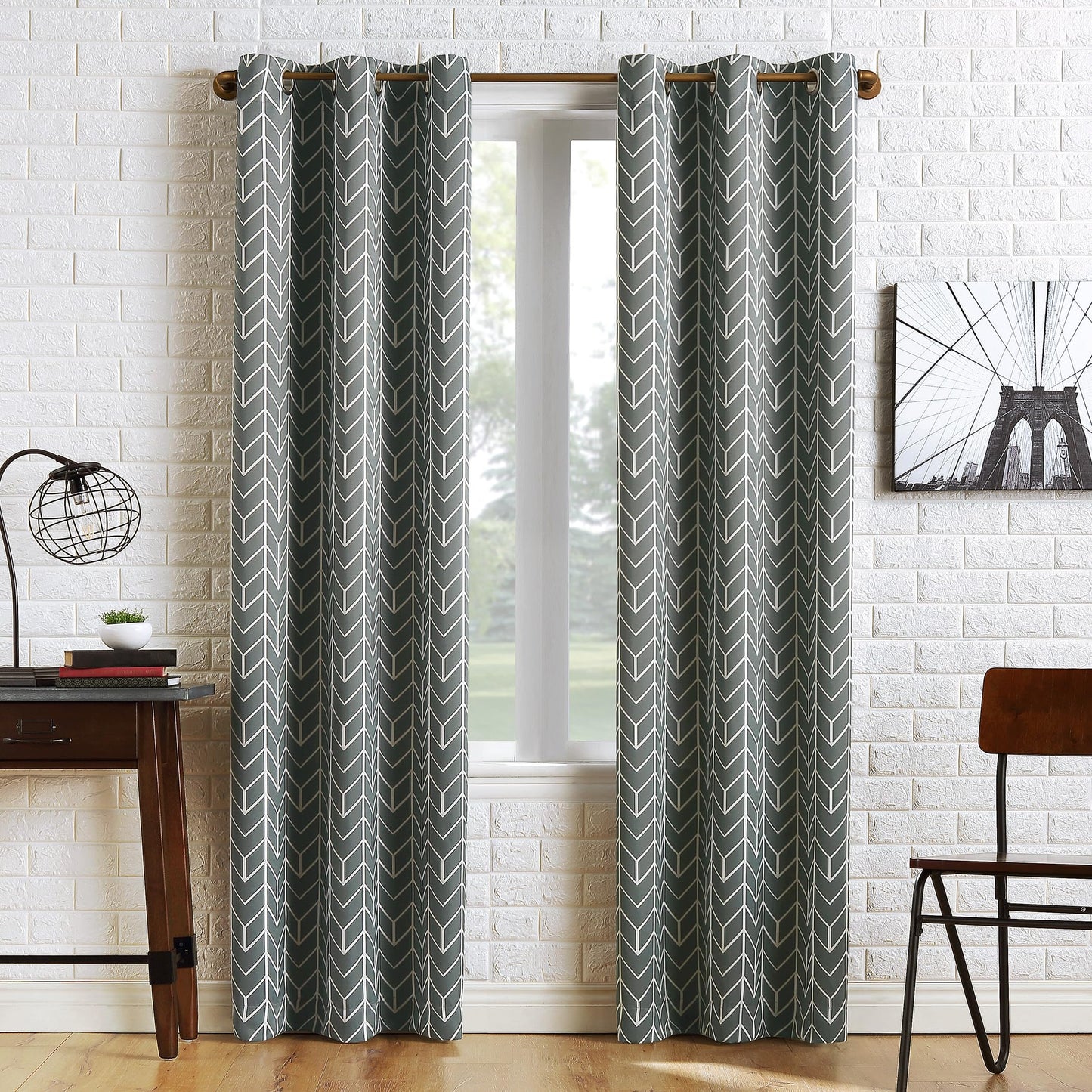 Sun Zero Kenwood Chevron Blackout Grommet Curtain Panel, Gray, 40"W x 84"L (1 Panel)