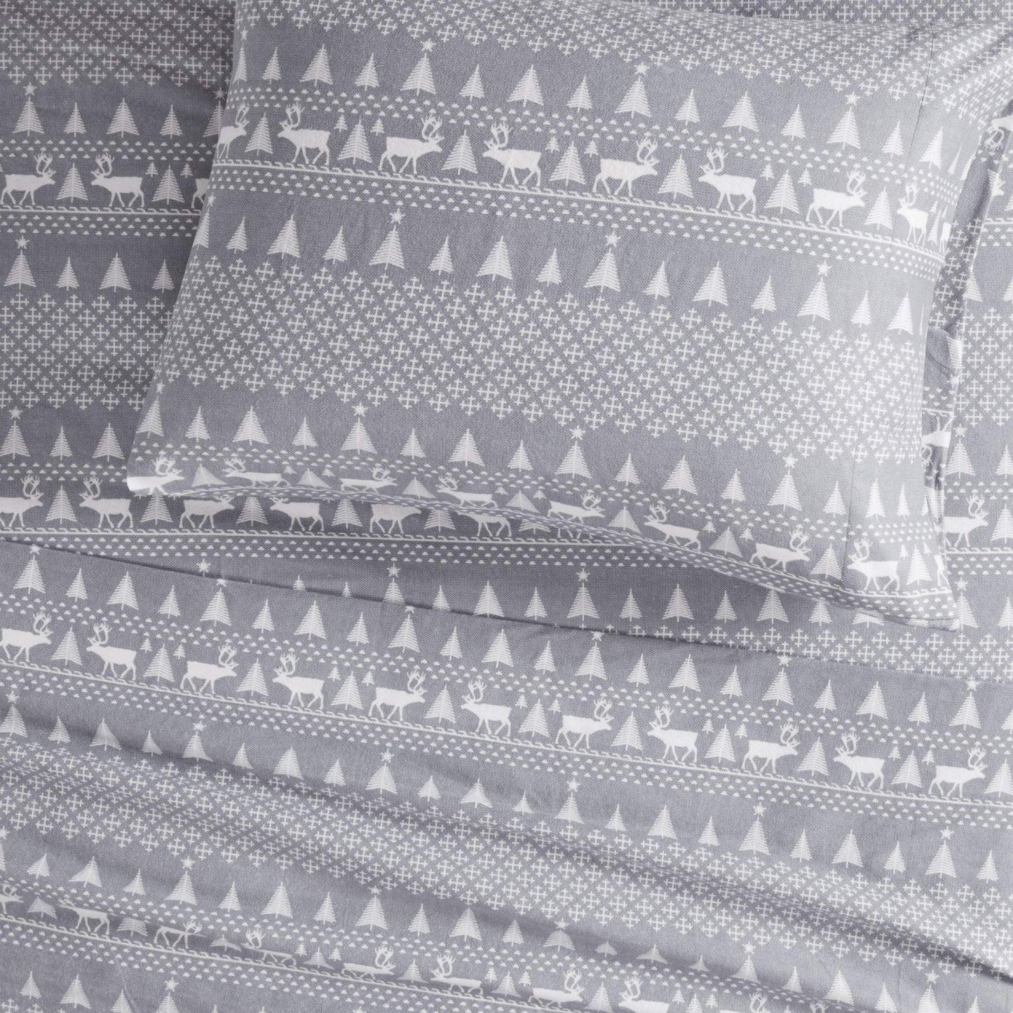 Woolrich Cotton Sheet Set Cottage Charms Print, 100% Cotton Flannel Sheets Warm & Fuzzy Bedding Set King Size Sheets, Fitted Pocket Fits Up to 14" Mattress, King Grey Winter Frost, 4 Piece
