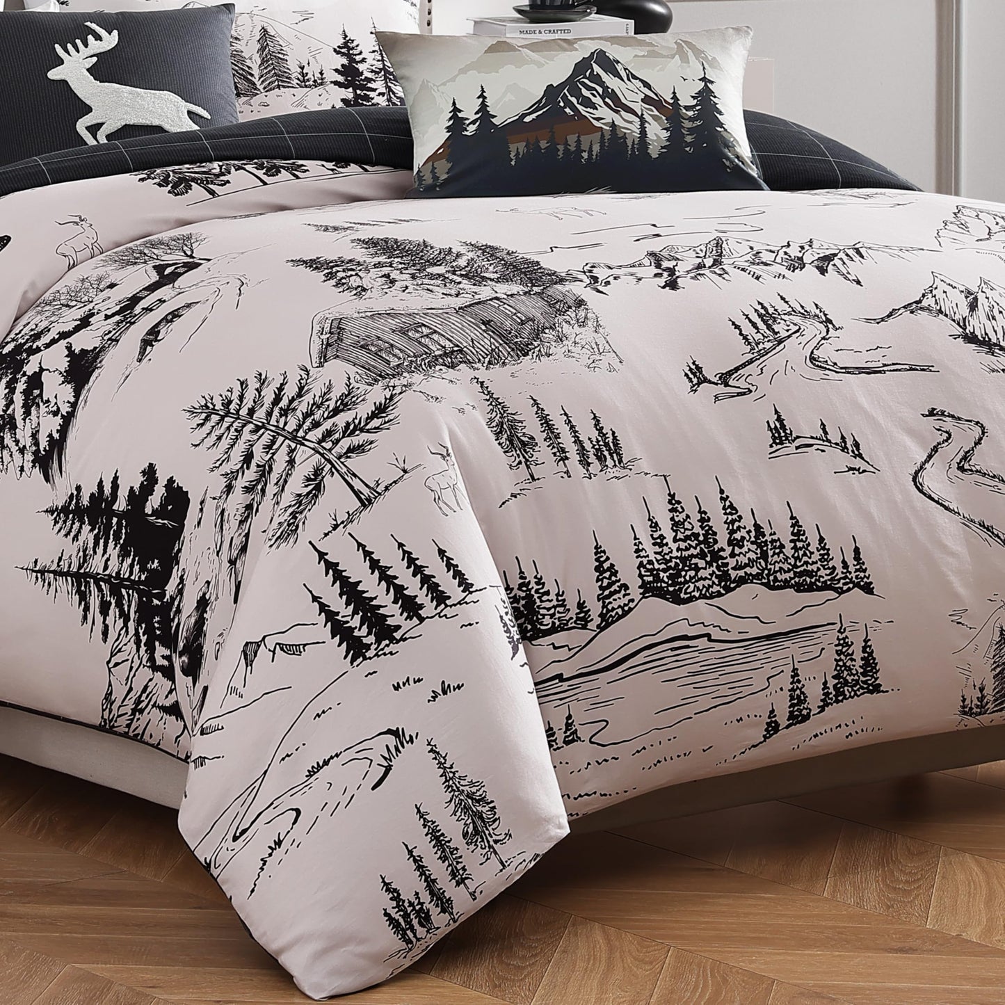 Bebejan Rocky Mountains 5 Piece Comforter Set, 100% Cotton Sateen, 220 Thread Count, Ivory Reversible Bedding Comforter Set, 1 Comforter, 2 Shams & 2 Pillows (King/Cal King)