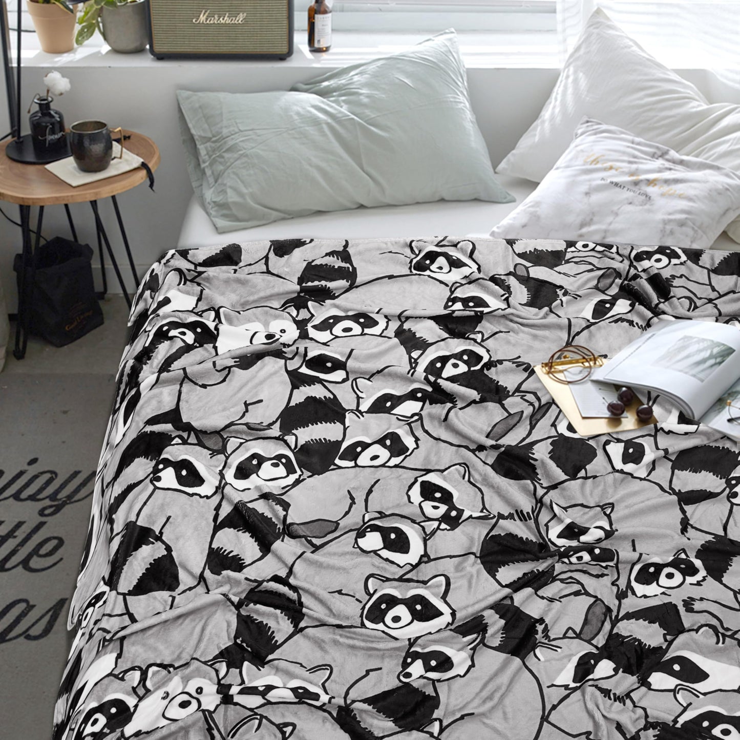 Raccoon Blanket Soft Cozy Lightweight Throw Blanket for Couch Sofa Bed Living Room Home Decor for Boys Girls Kids Adults Gift 50x60 inch