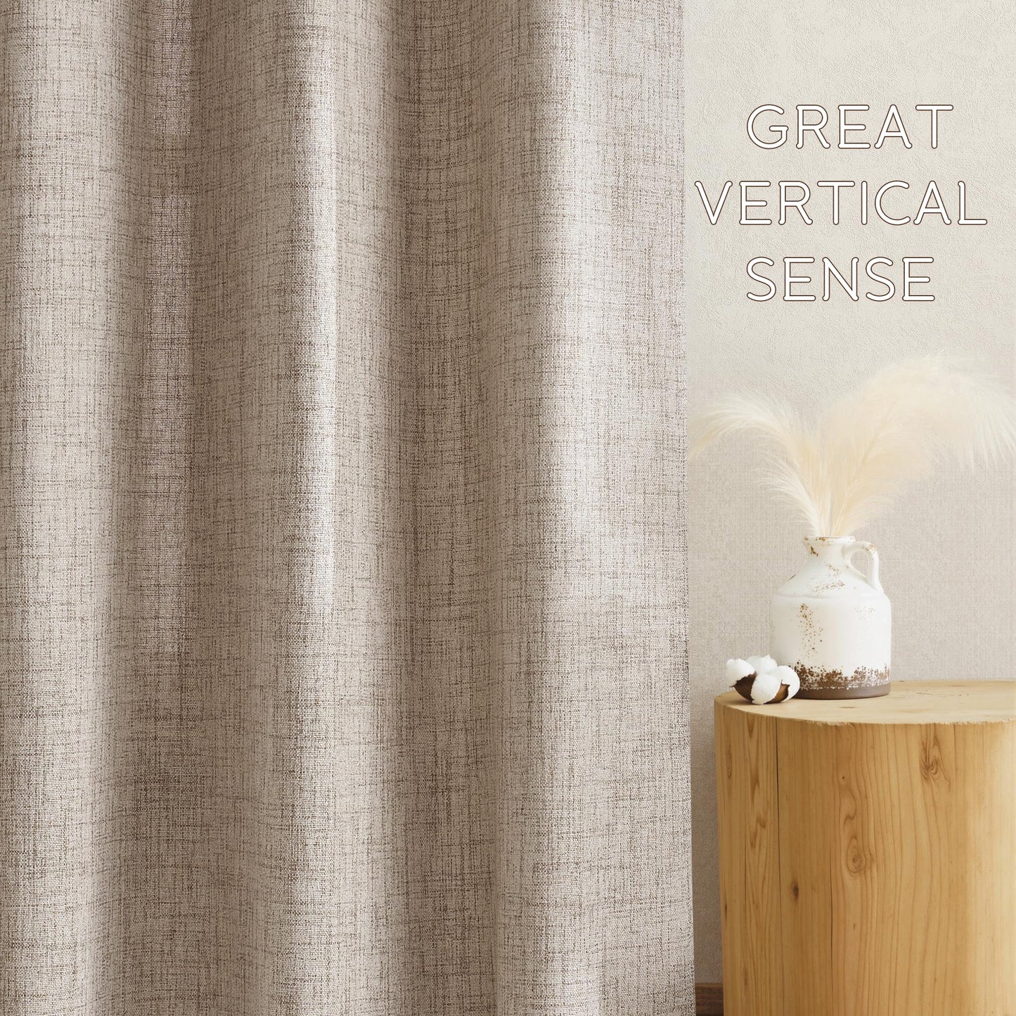 NICETOWN Semi Sheer Linen Blended Curtains 63 Inch Long, Light Filtering Burlap Curtains Farmhouse Grommet Privacy Window Drapes for Living Room, 2 Panels (52 x 63 Inch, Linen)