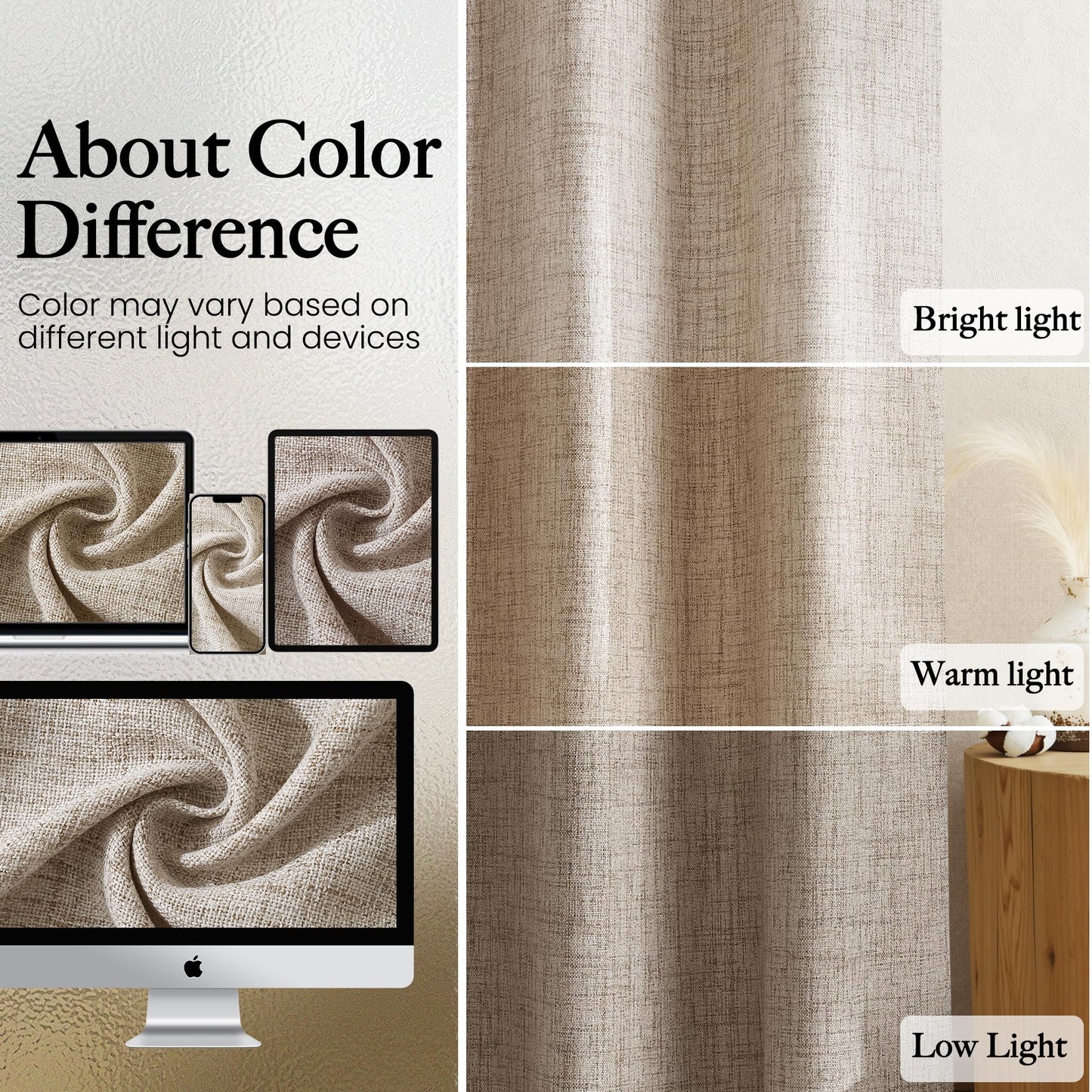 NICETOWN Semi Sheer Linen Blended Curtains 63 Inch Long, Light Filtering Burlap Curtains Farmhouse Grommet Privacy Window Drapes for Living Room, 2 Panels (52 x 63 Inch, Linen)
