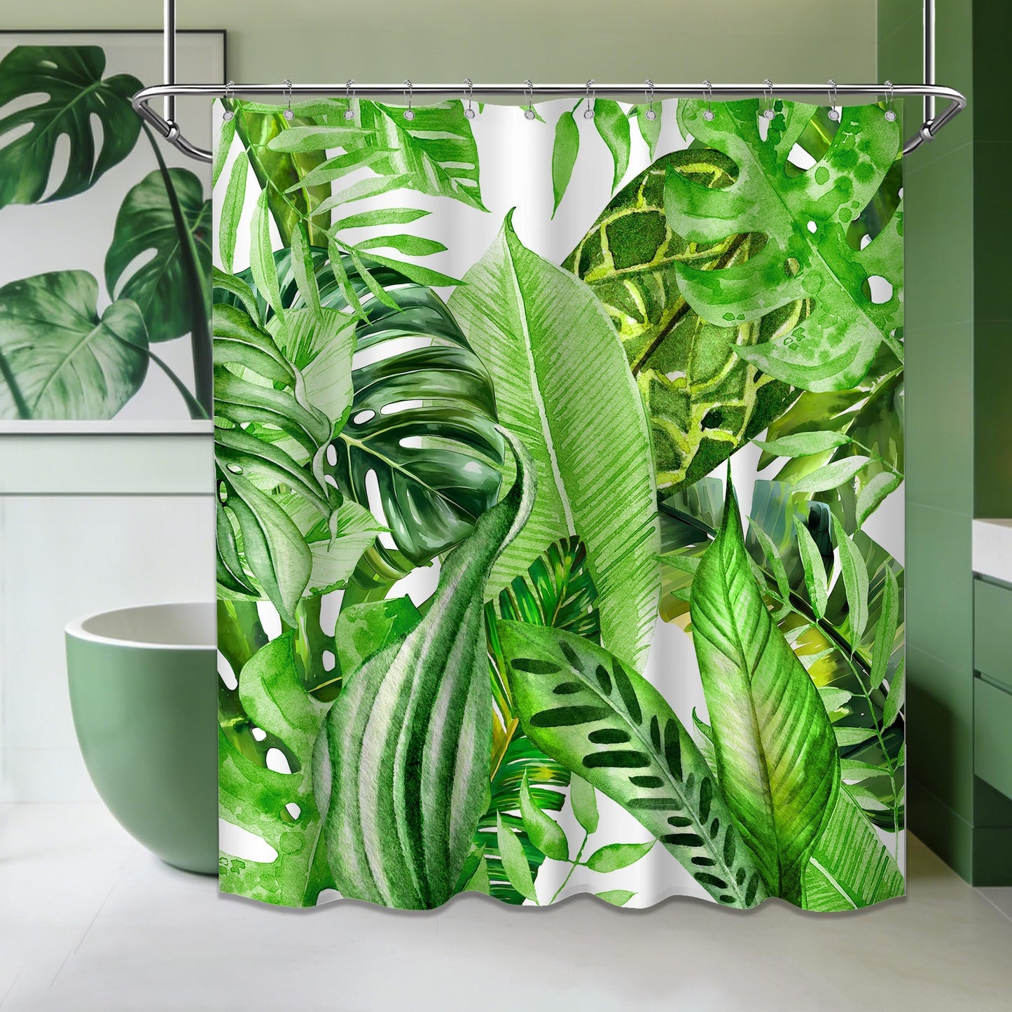 Pdvbiee Green Tropical Palm Leaf Shower Curtain, 70 X 72 Inch