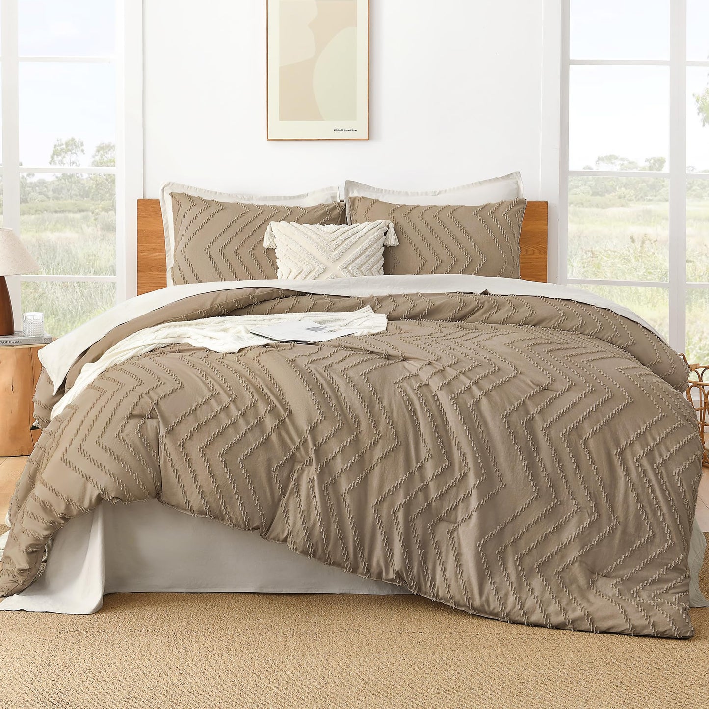 Litanika Taupe King Comforter Set, 3 Pieces Lightweight Tufted Bedding Sets, Down Alternative Comforter Fluffy Bed Set Gift Choice