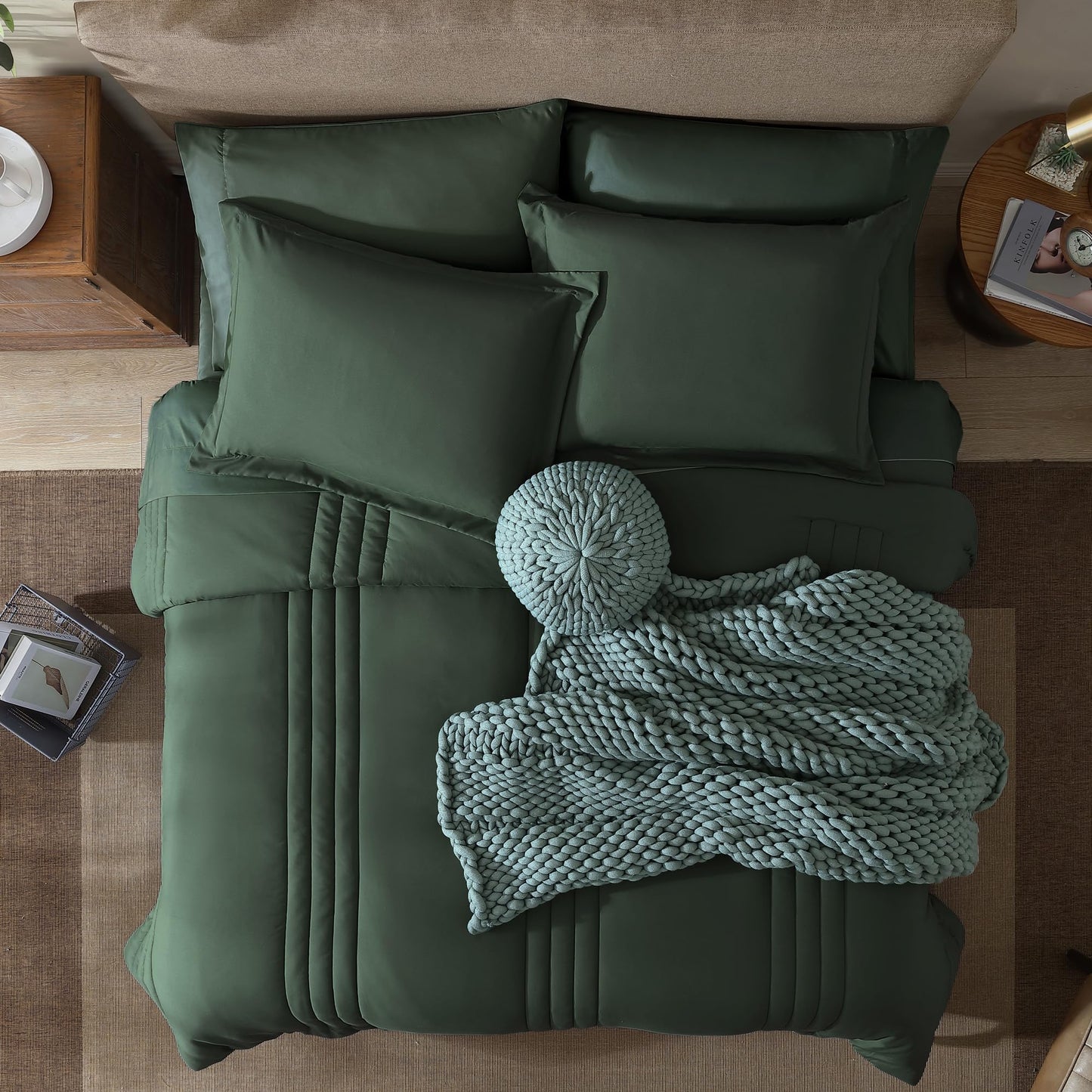 Monbix Queen Comforter Set - 7 Pieces Deep Forest Bed in a Bag Queen Bedding Sets with Comforters, All Seasons Comforter Bed Set with Sheets, Pillowcases & Shams