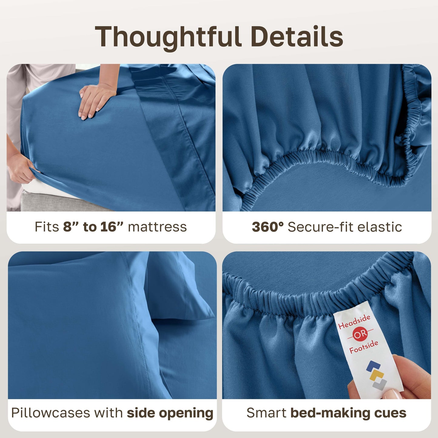 California Design Den Natural 100% Cotton Bed Sheets Full Size Set - Luxury 600 Thread Count Sateen, Fully Elasticized Deep Pockets, Crisp and Durable - Parisian Blue