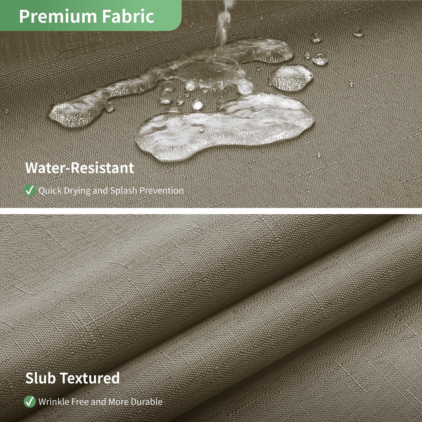 eachope No Hook Shower Curtain with Snap-in Fabric Liner Set,Slub Textured Fabric Shower Curtains for Bathroom,Hotel Style Modern Shower Curtain,Water Repellent & Washable,71x77(75),Tan/Khaki