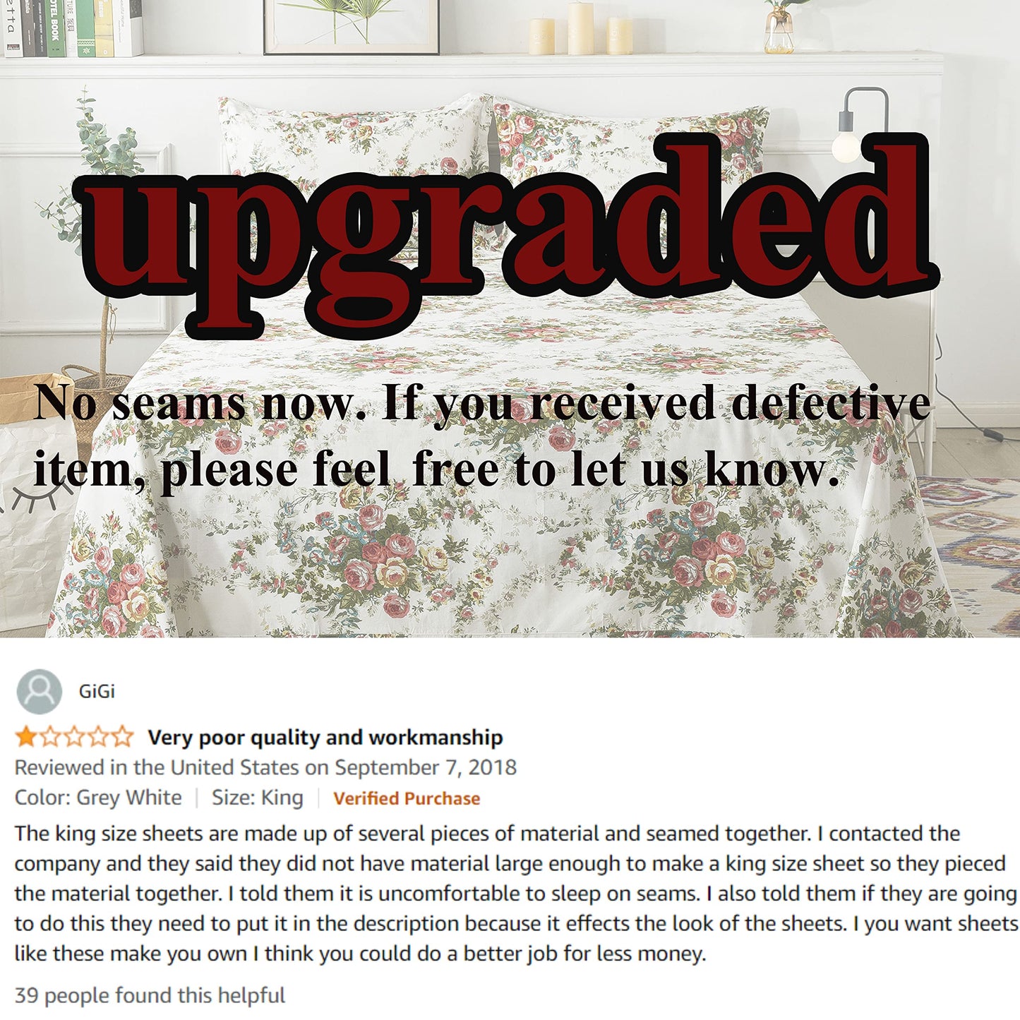 FADFAY Rose Sheets Floral Bed Sheets Queen 100% Cotton Off White Victorian Flower Printed Shabby Vintage Antique Bedding Soft Natural Cotton Deep Pocket Fitted Sheet 4Pcs, Queen