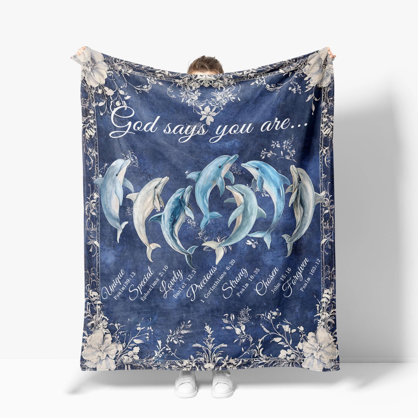 Dolphin Throw Blanket God Says You are Soft Warm Cozy Christian Scripture Dolphins Blankets Religious Bible Verse Fuzzy Plush Fleece Dolphin Blanket Nautical Ocean Gifts for Home Decor 40''X50''