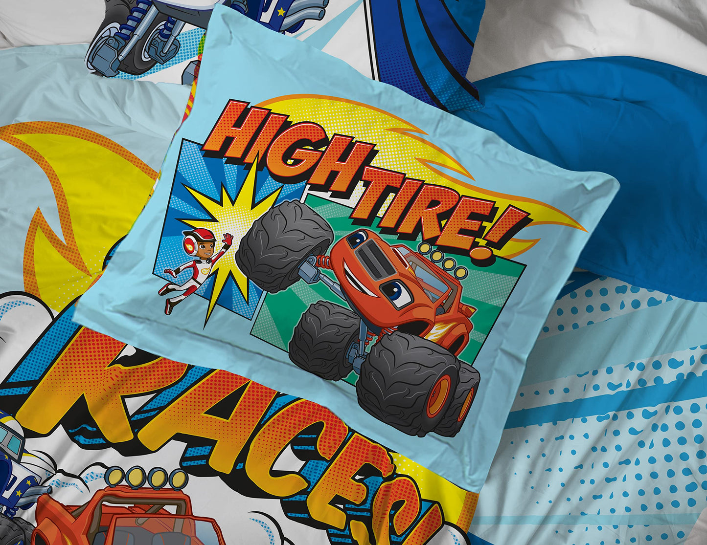 Jay Franco Blaze and the Monster Machines Off to The Races 5 Piece Twin Size Bed Set - Includes Comforter & Sheet Set - Super Soft Fade Resistant Microfiber (Official Blaze Products)