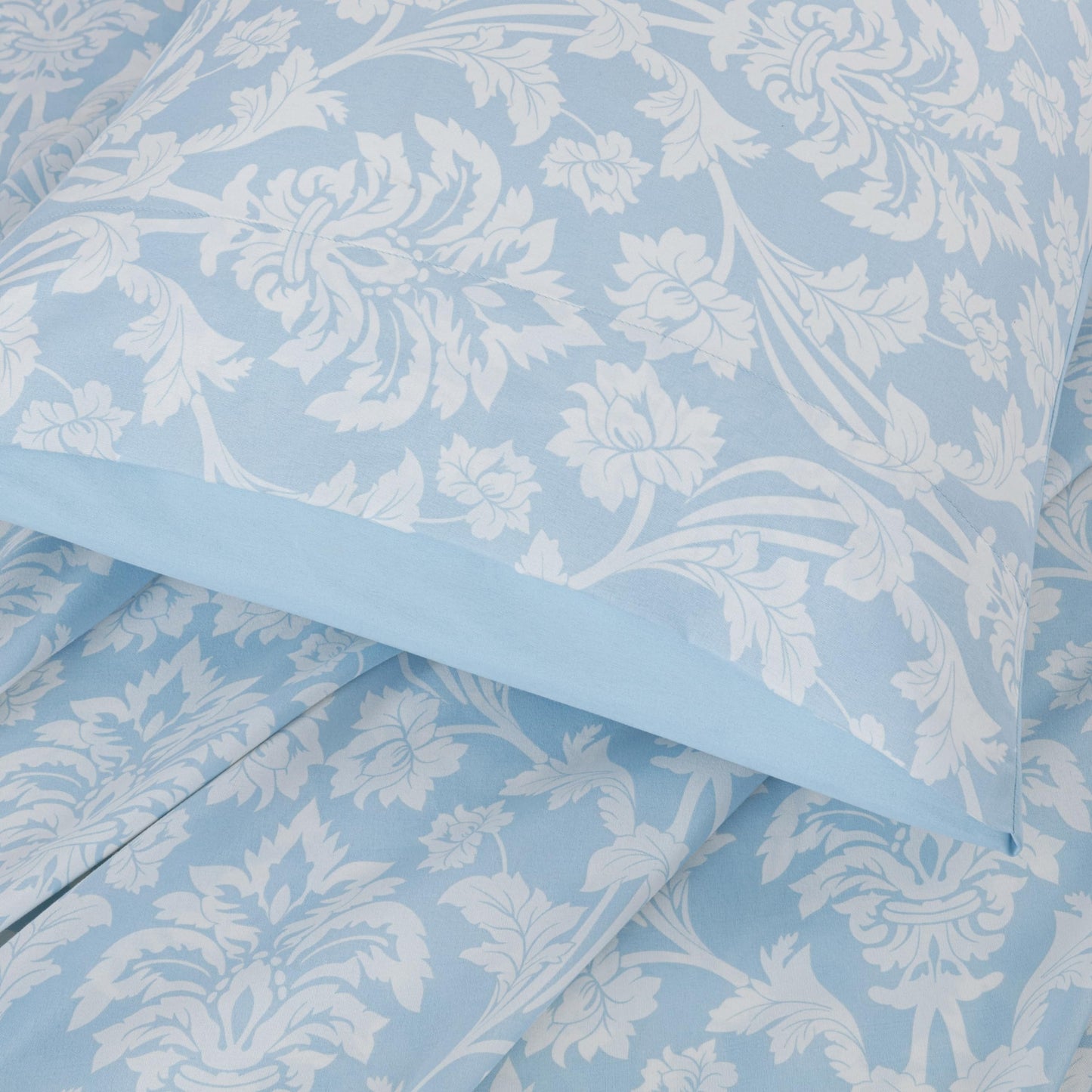 Chezmoi Collection 4-Piece Ivy Floral Medallion Bed Sheet Set, Queen Size - Blue/White Floral Printed Microfiber Soft Breathable Deep Pocket Sheets and Pillowcases Set