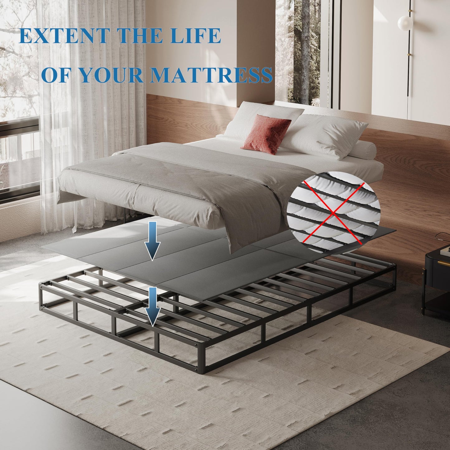 RLDVAY Bunkie Board Full, Improve Comfort and Support 8mm (Thickness), Bunky Board for Mattress/Bed, Noise Minimizing, Easy Assemble Bed Boards for Under Mattress Support