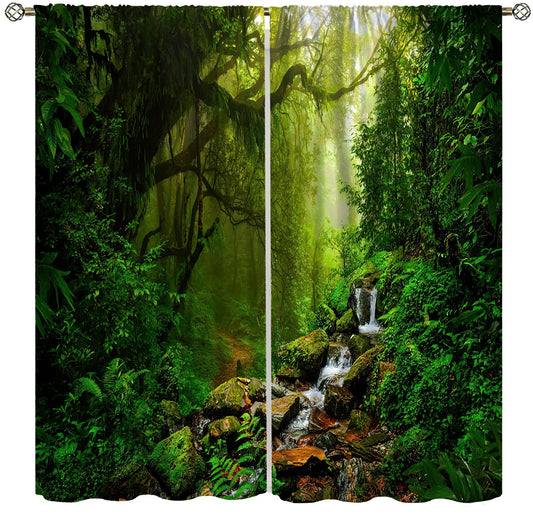 AuiMzoo Forest Blackout Curtains, Natural Tropical Waterfall Jungle River Rainforest Landscape Scenic Print, Bedroom Living Room Kitchen 21" W x 45" L