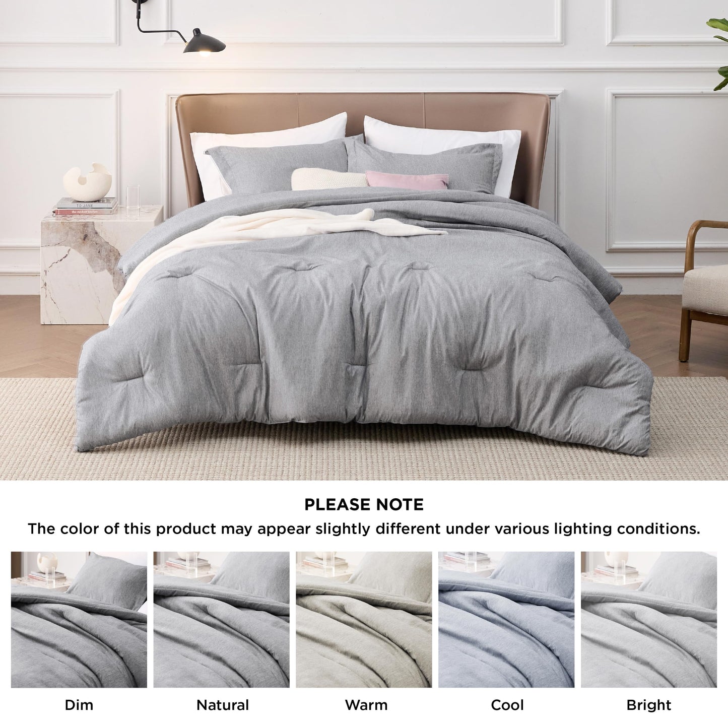 Bedsure Grey Queen Comforter Set - Soft Bedding for All Seasons, Cationic Dyed Bed Set, 3 Pieces, 1 Queen Size Comforter (90"x90") and 2 Pillow Shams (20"x26"+2")